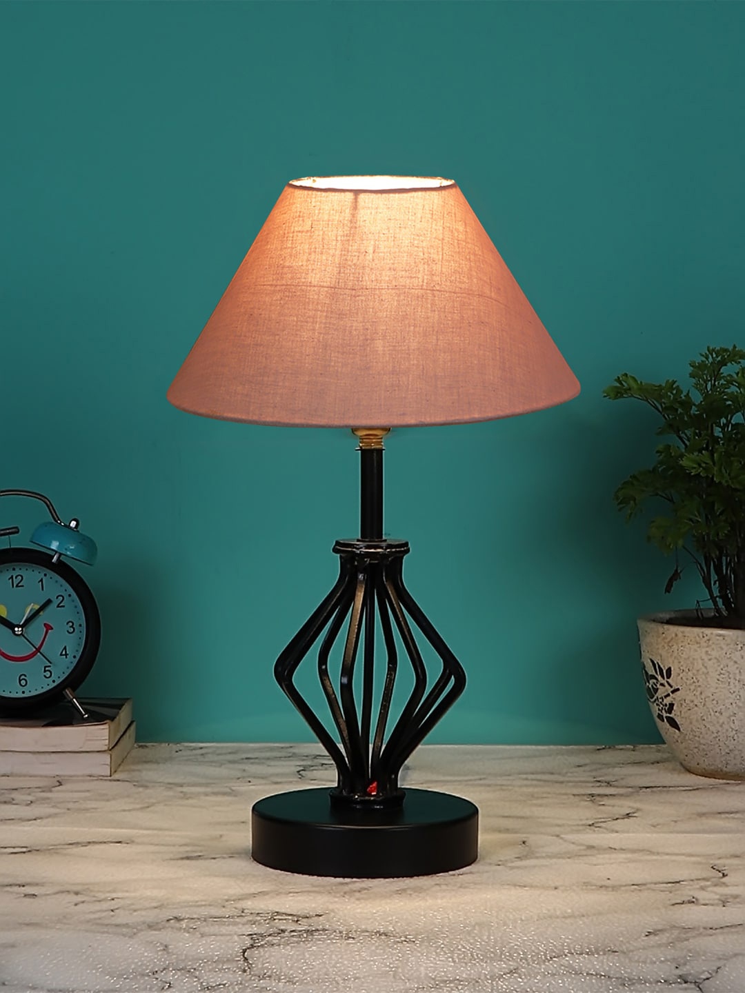 

Devansh Grey & Black Cotton Shade Table Lamp With Iron Base