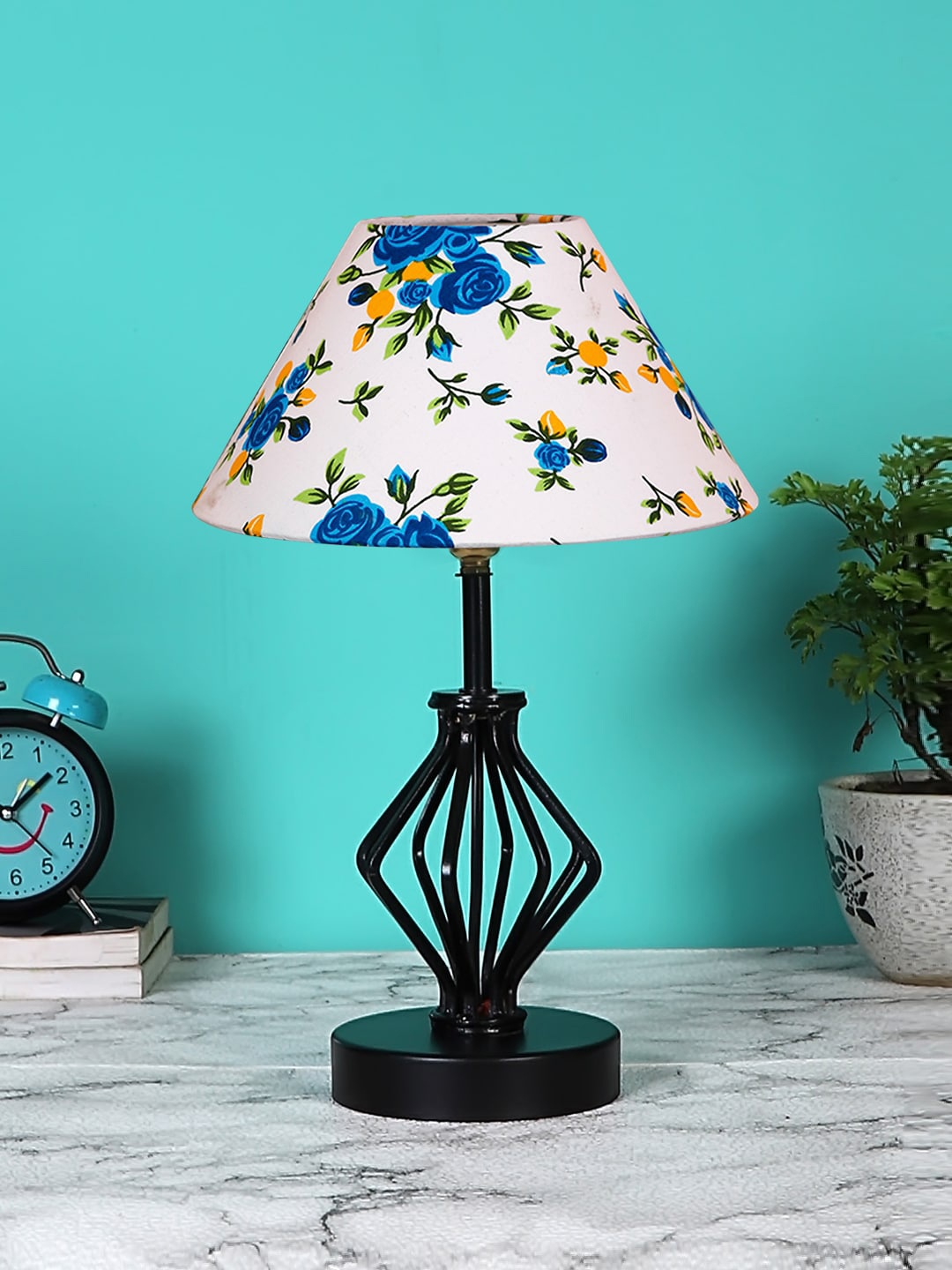 

Devansh White & Blue Floral Printed Cotton Shade Table Lamp With Iron Base