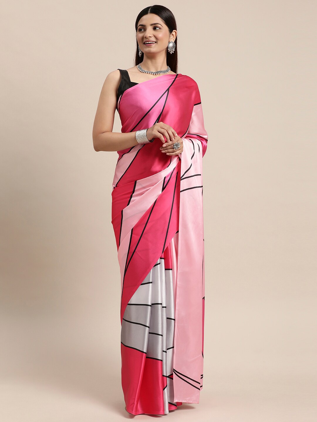 

AVANSHEE Printed Satin Saree, Pink