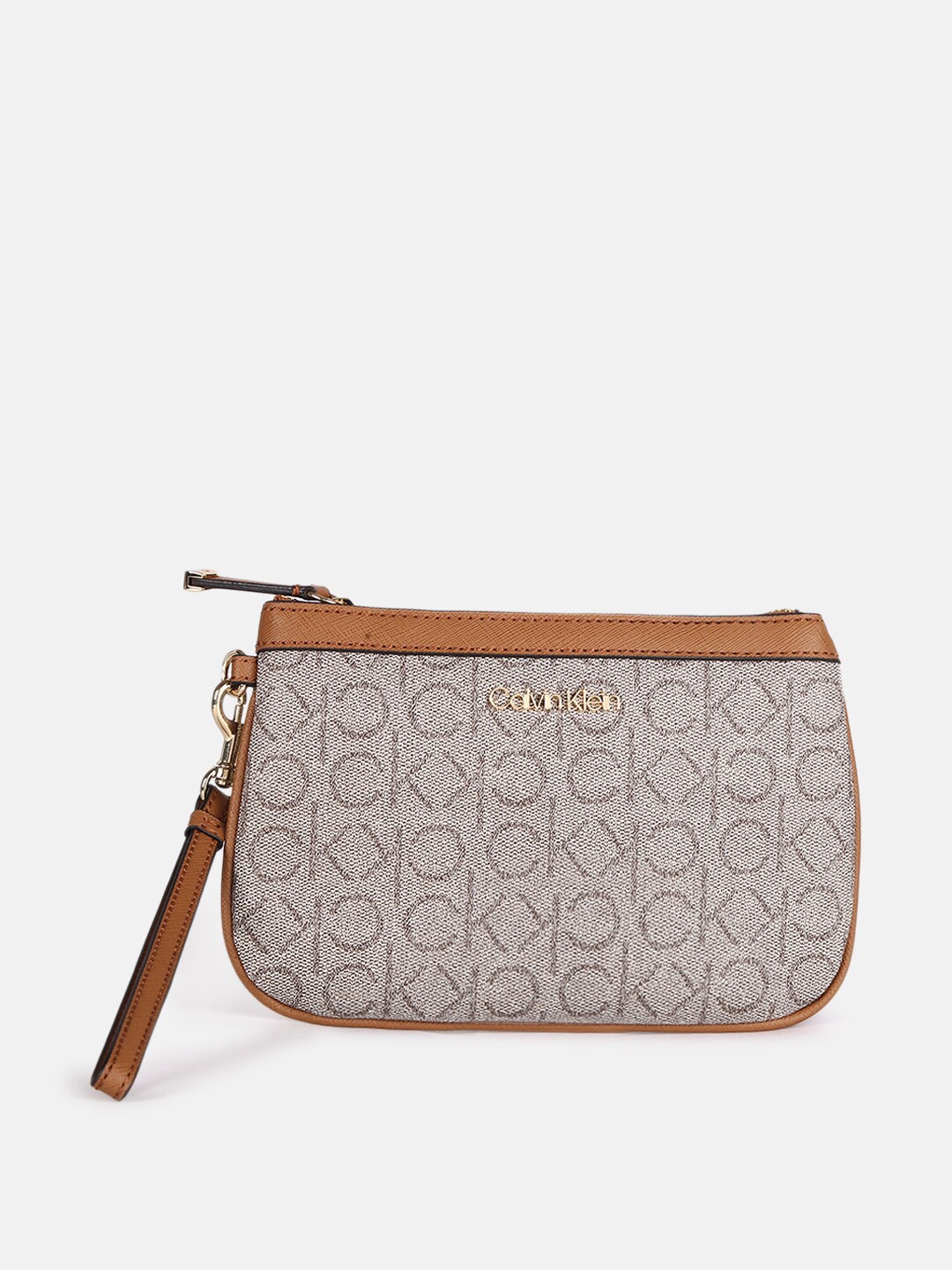 

Calvin Klein Jeans Women Brand Logo Printed Zip Around Wallet, Beige