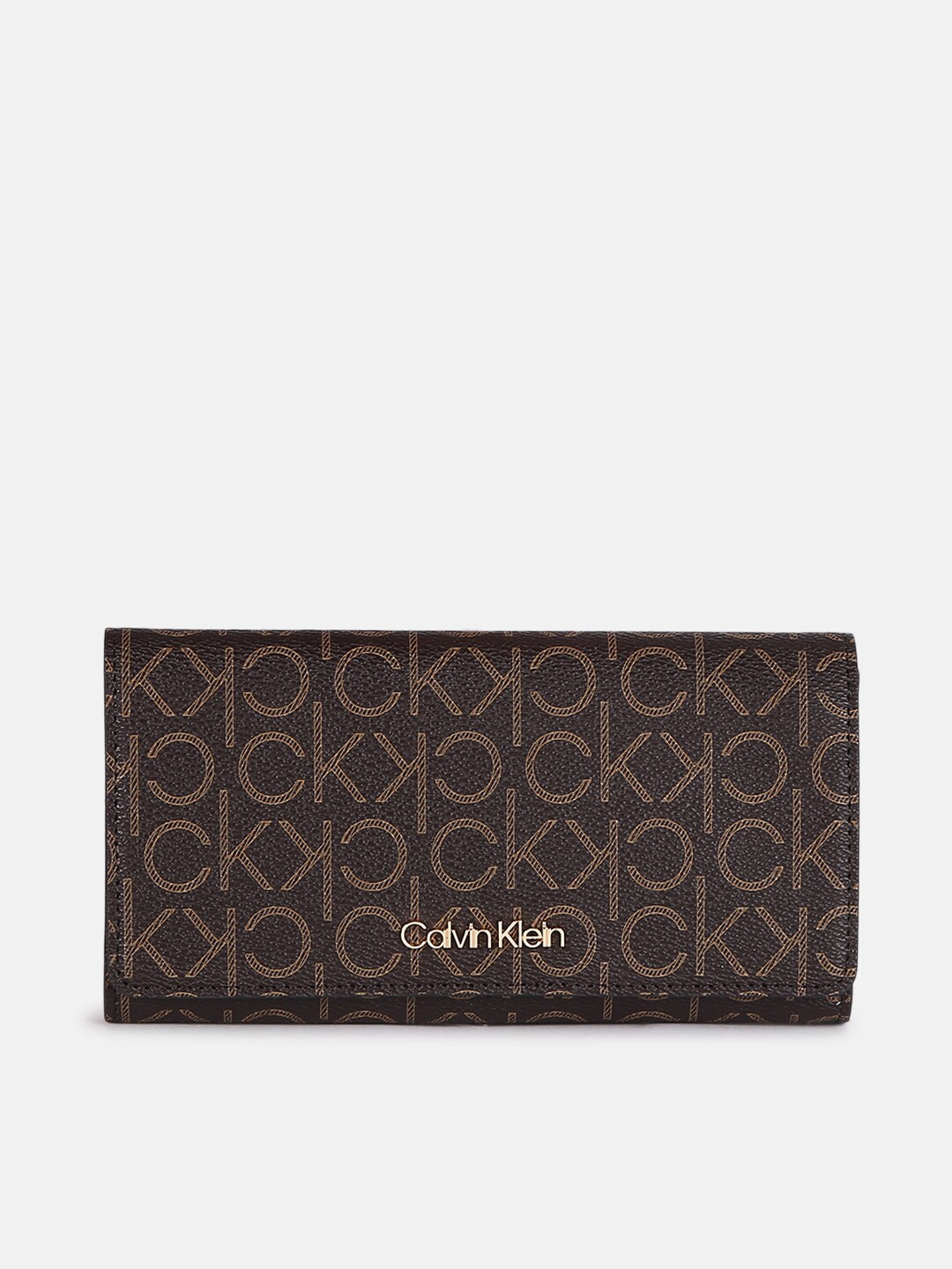 

Calvin Klein Jeans Women Brand Logo Printed Three Fold Wallet, Brown