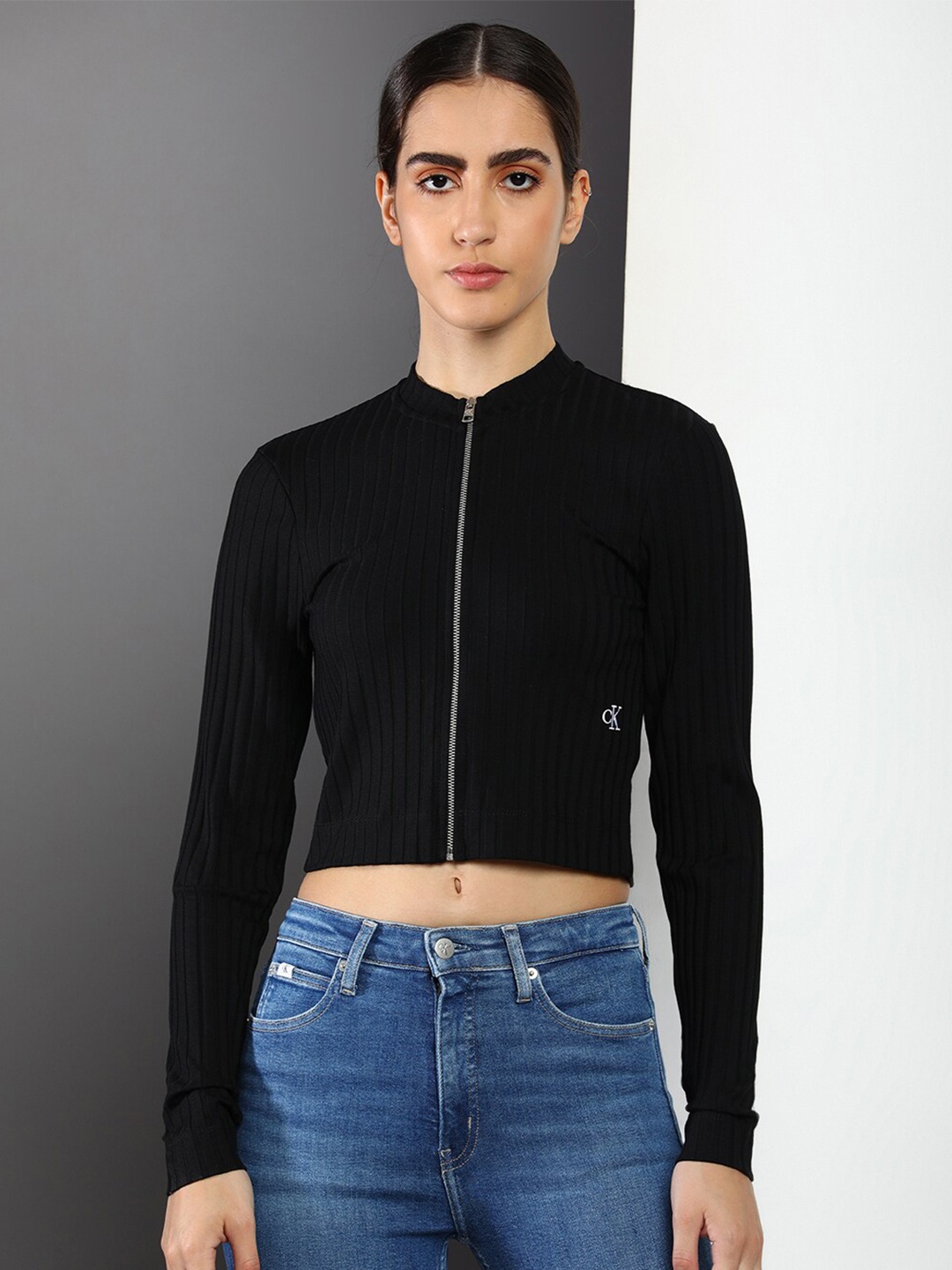 

Calvin Klein Jeans High Neck Crop Top, Black