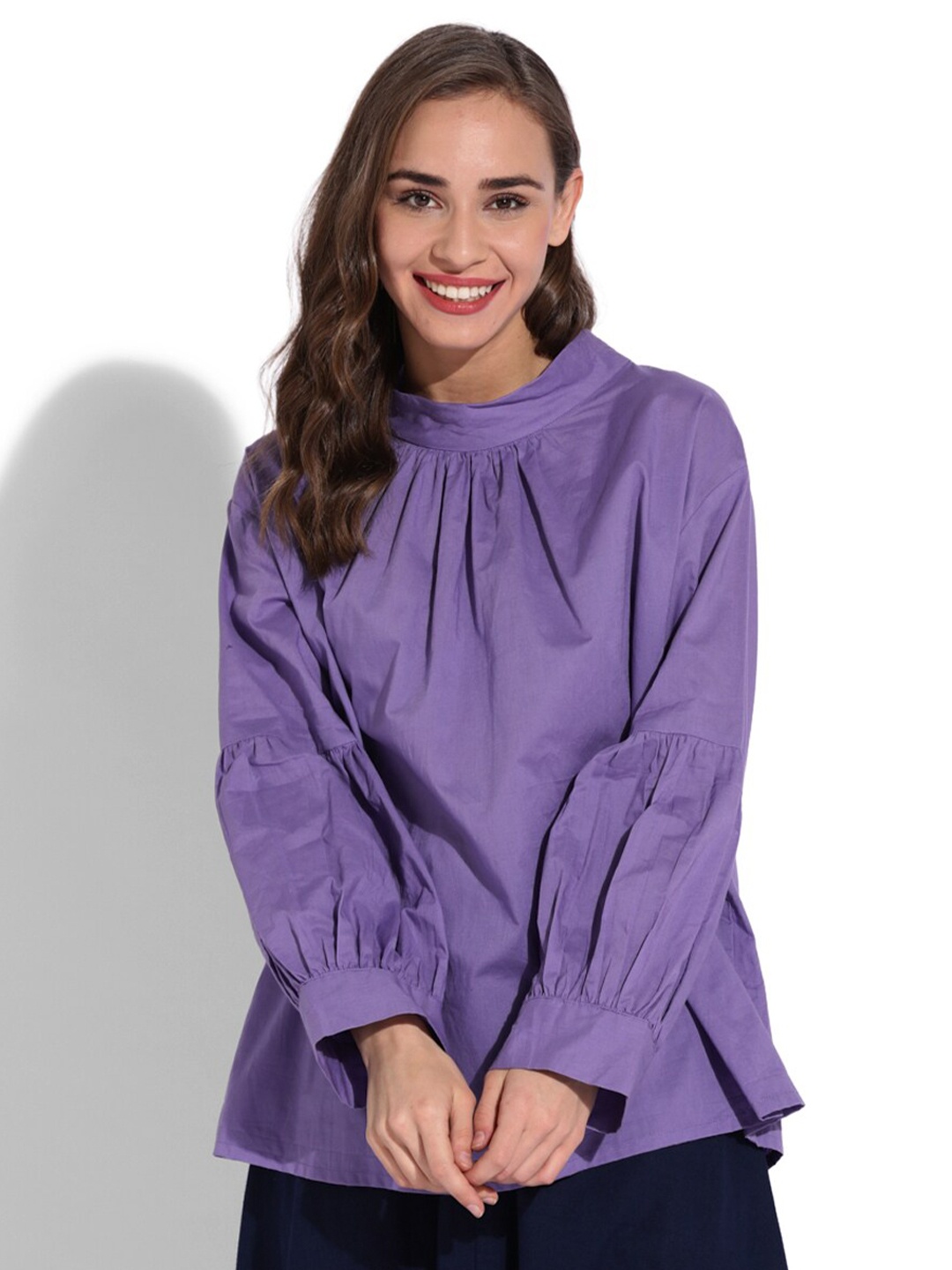 

GRASS by Gitika Goyal Round Neck Regular Cotton Top, Violet