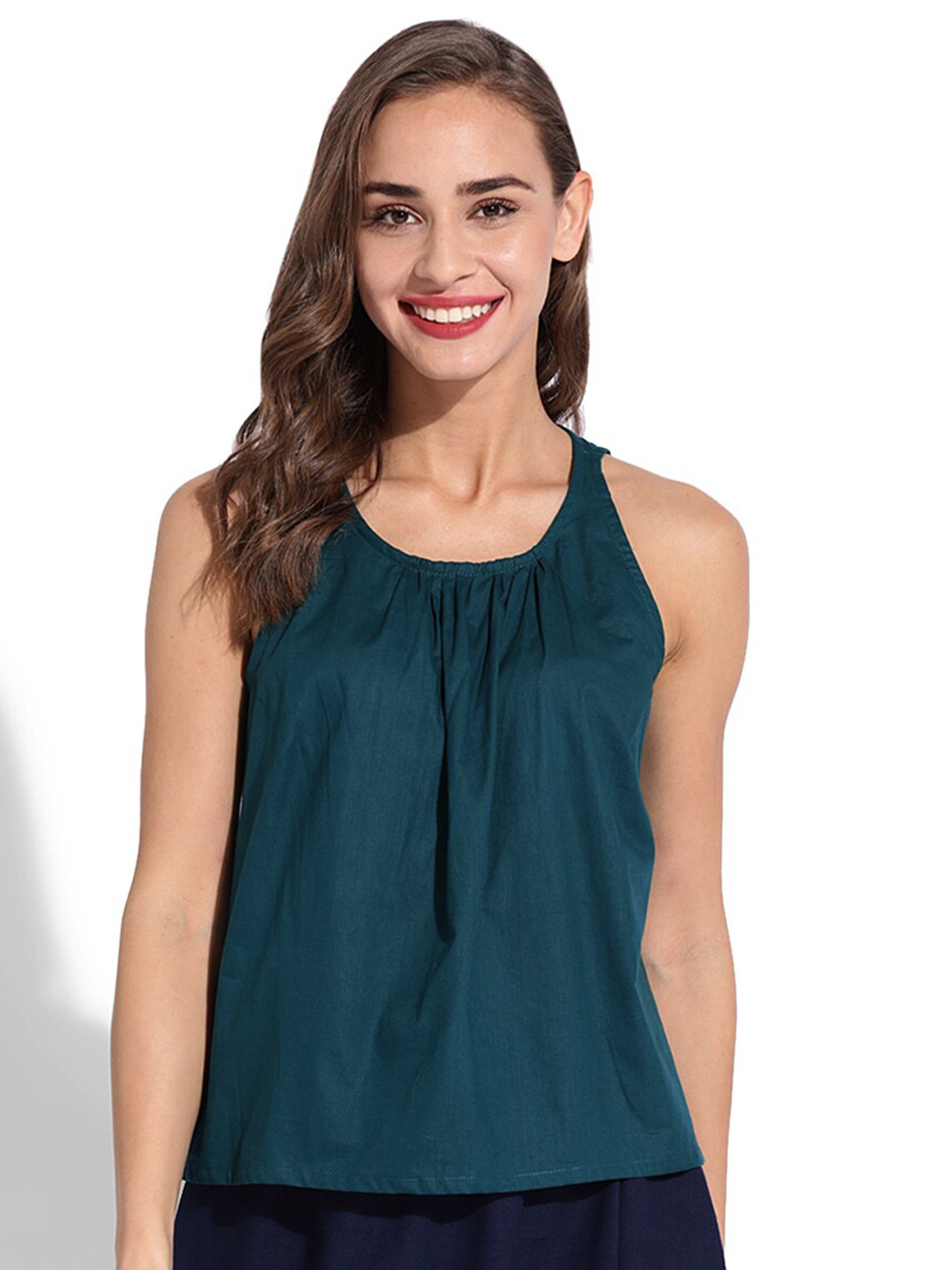 

GRASS by Gitika Goyal A-Line Sleeveless Cotton Top, Teal