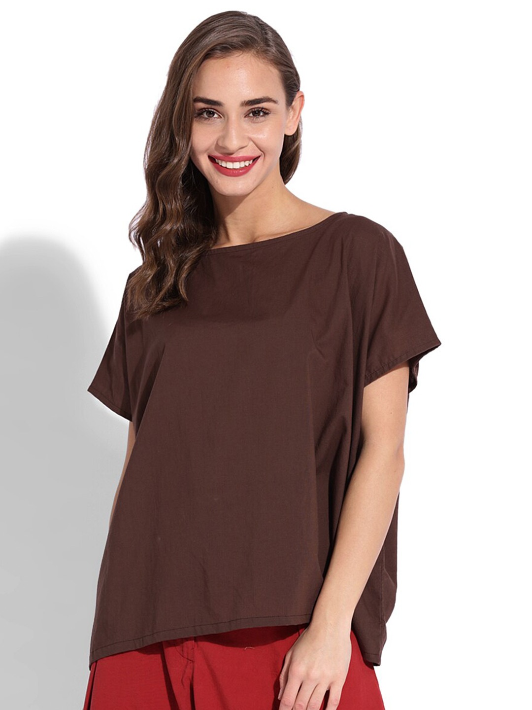 

GRASS by Gitika Goyal Round Neck Top, Coffee brown