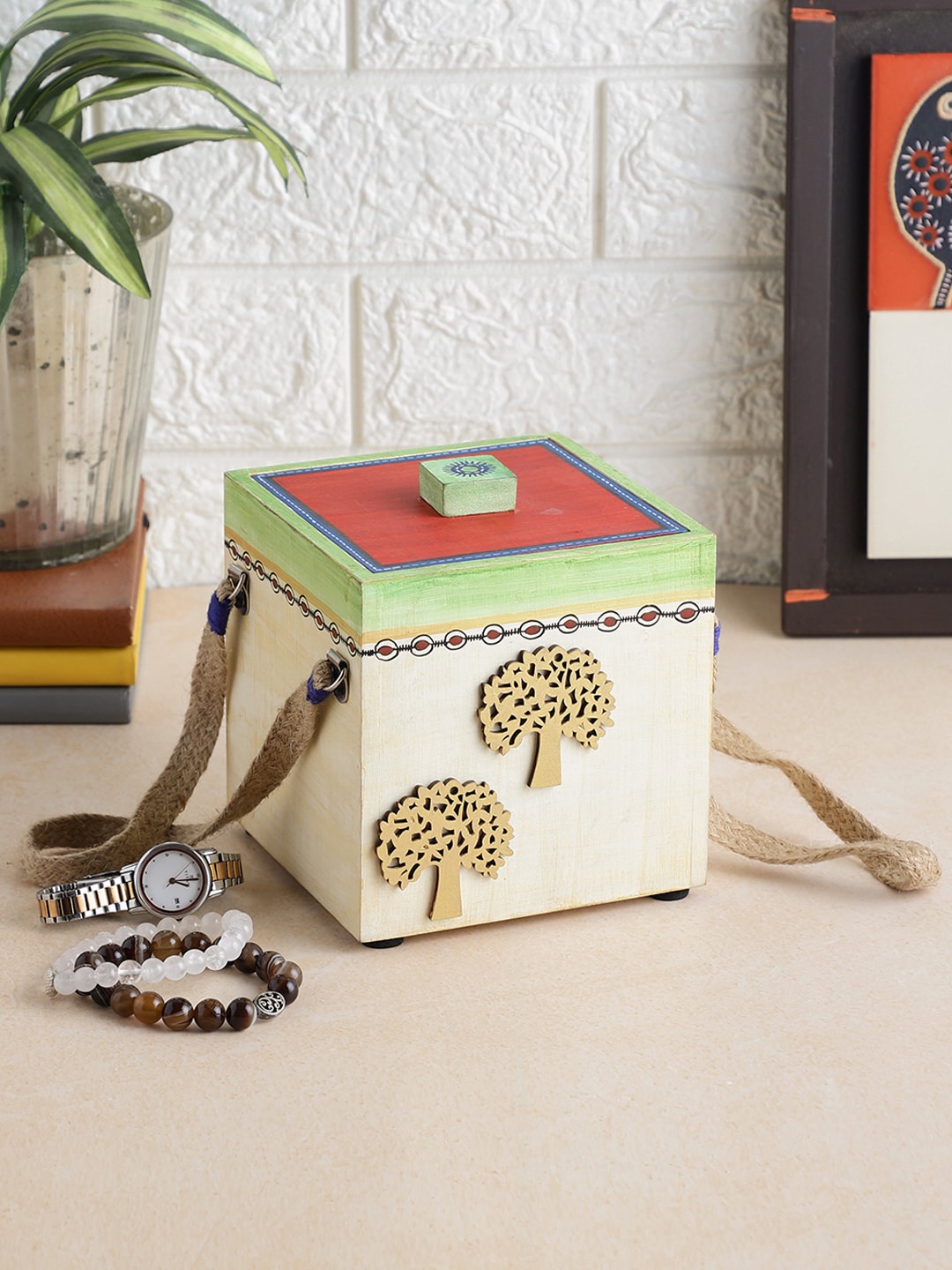 

VarEesha Colors Of Joy Off White & Red Wooden Decorative Box