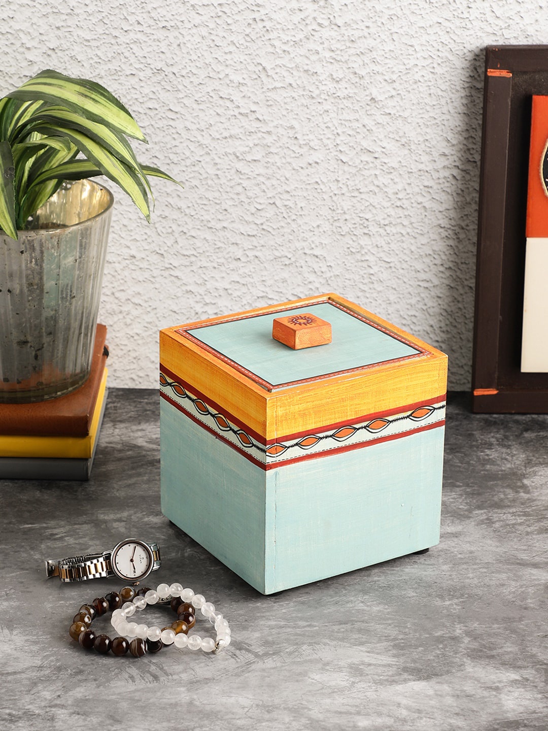 

VarEesha Colors of Joy Blue & Yellow Wooden Storage Box