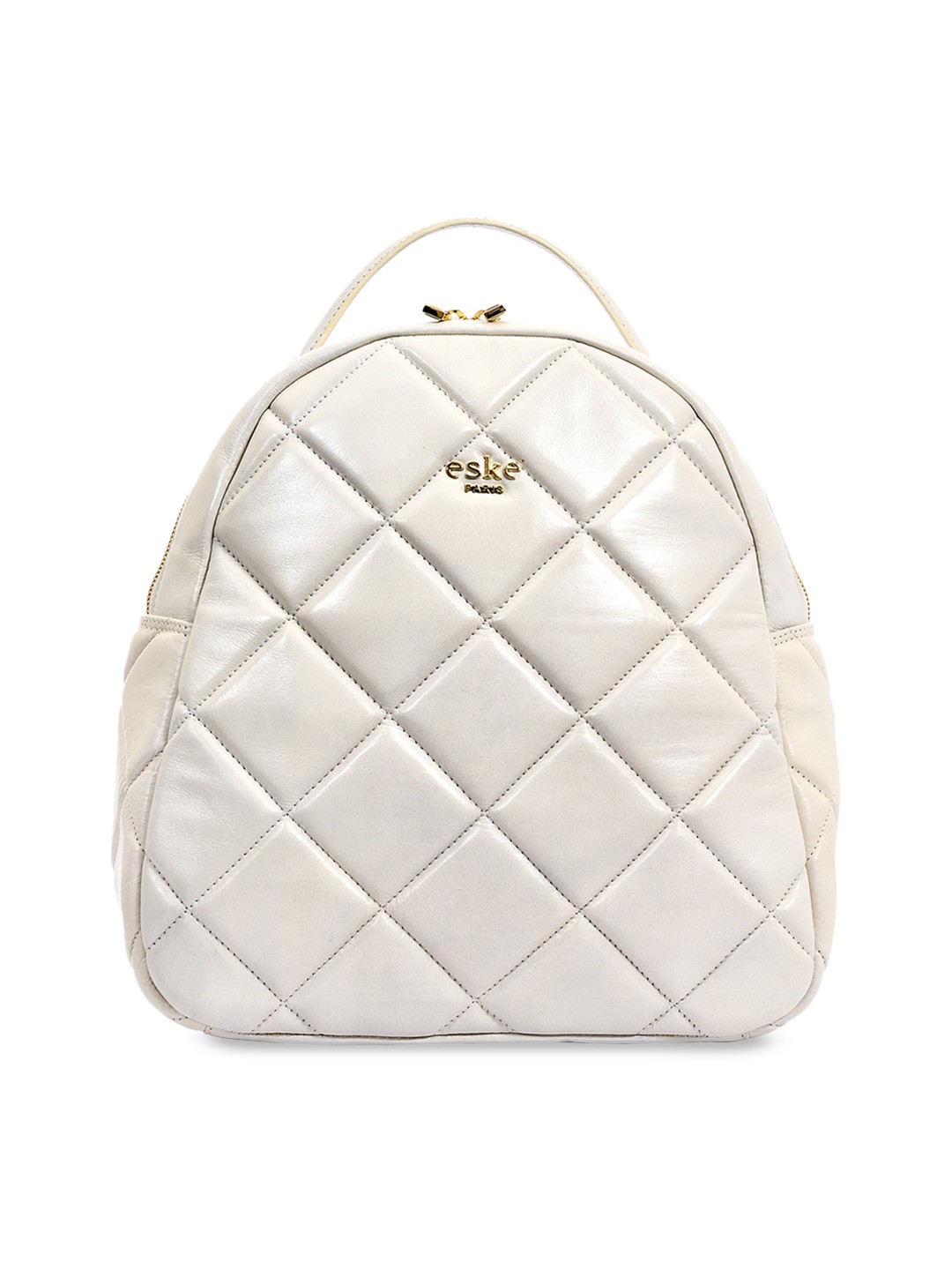 

Eske Leather Bucket Handheld Bag with Quilted, White