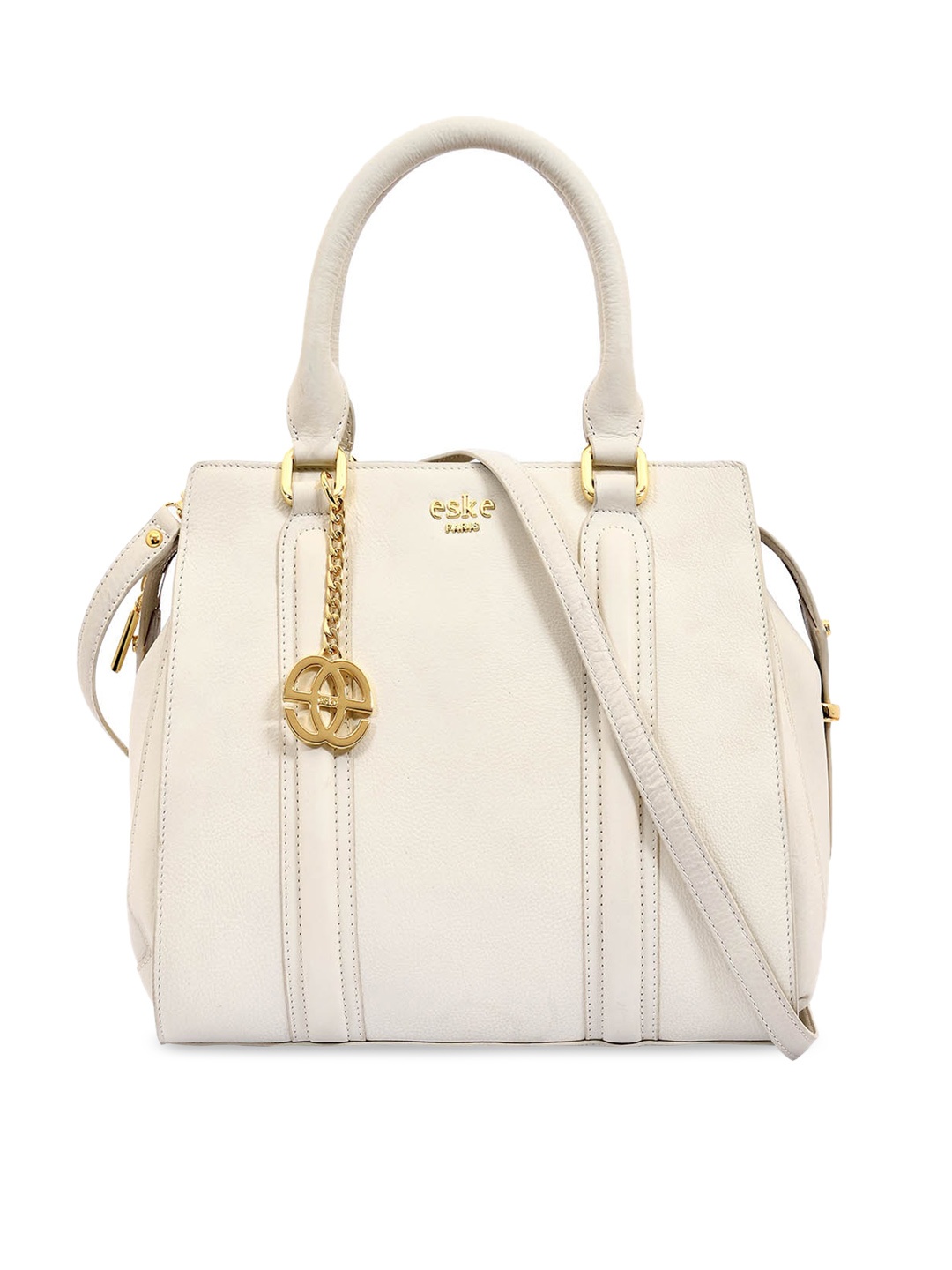 

Eske Leather Structured Handheld Bag with Tasselled, White