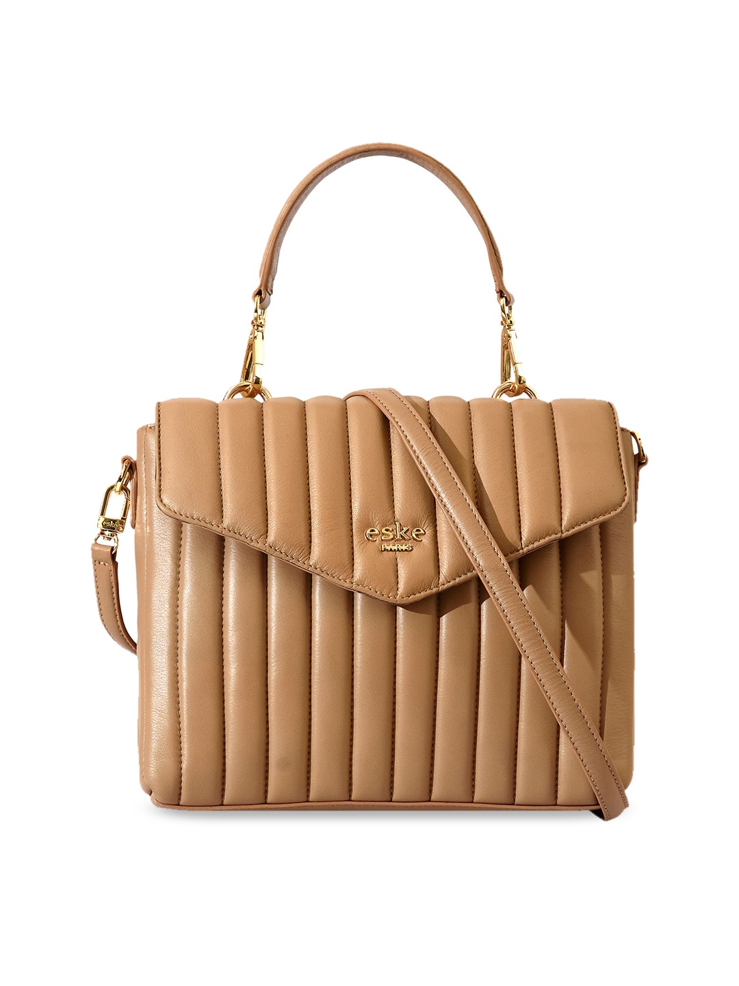 

Eske Textured Structured Quilted Leather Satchel, Beige