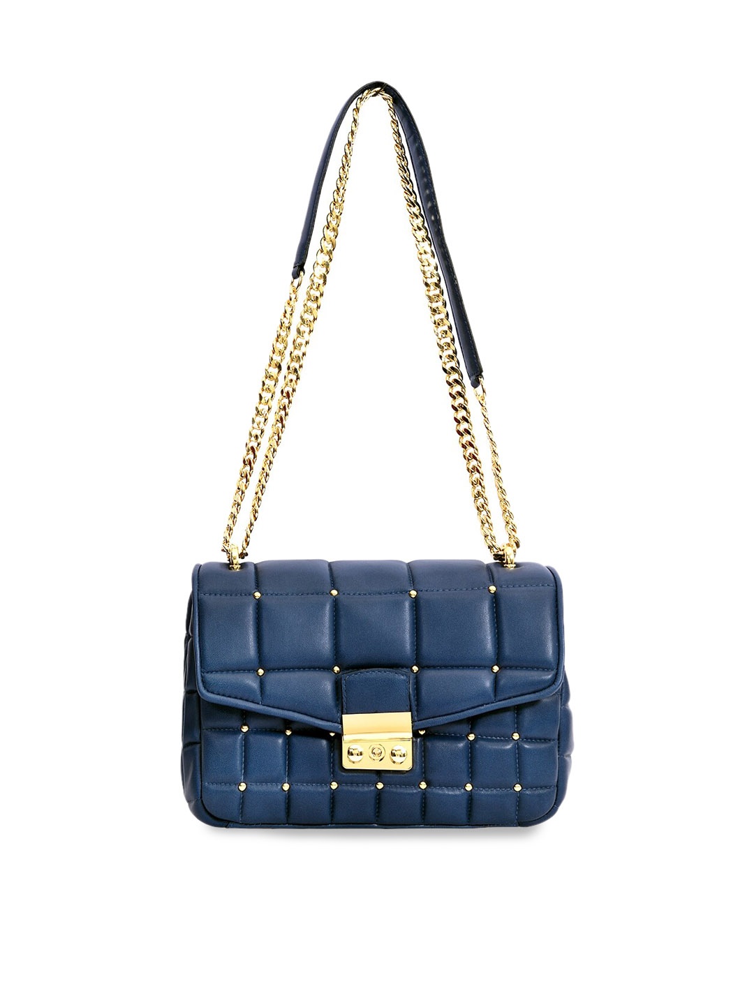 

Eske Printed Leather Structured Sling Bag With Quilted, Navy blue