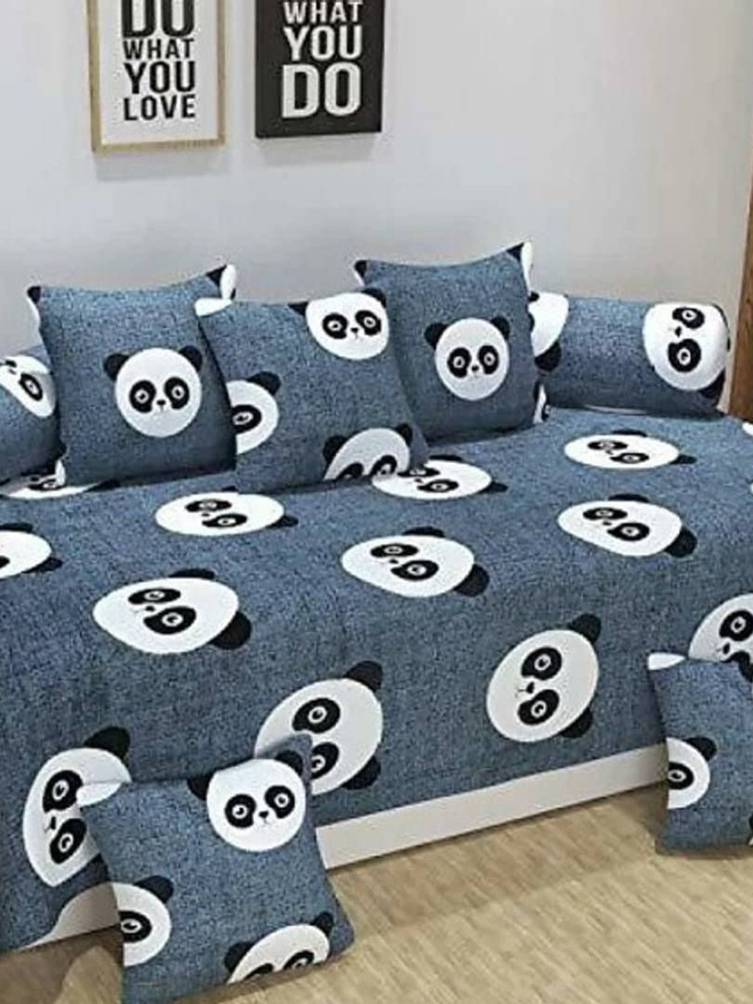 

Bajo's 8 Pieces Blue Printed Cotton Diwan Set