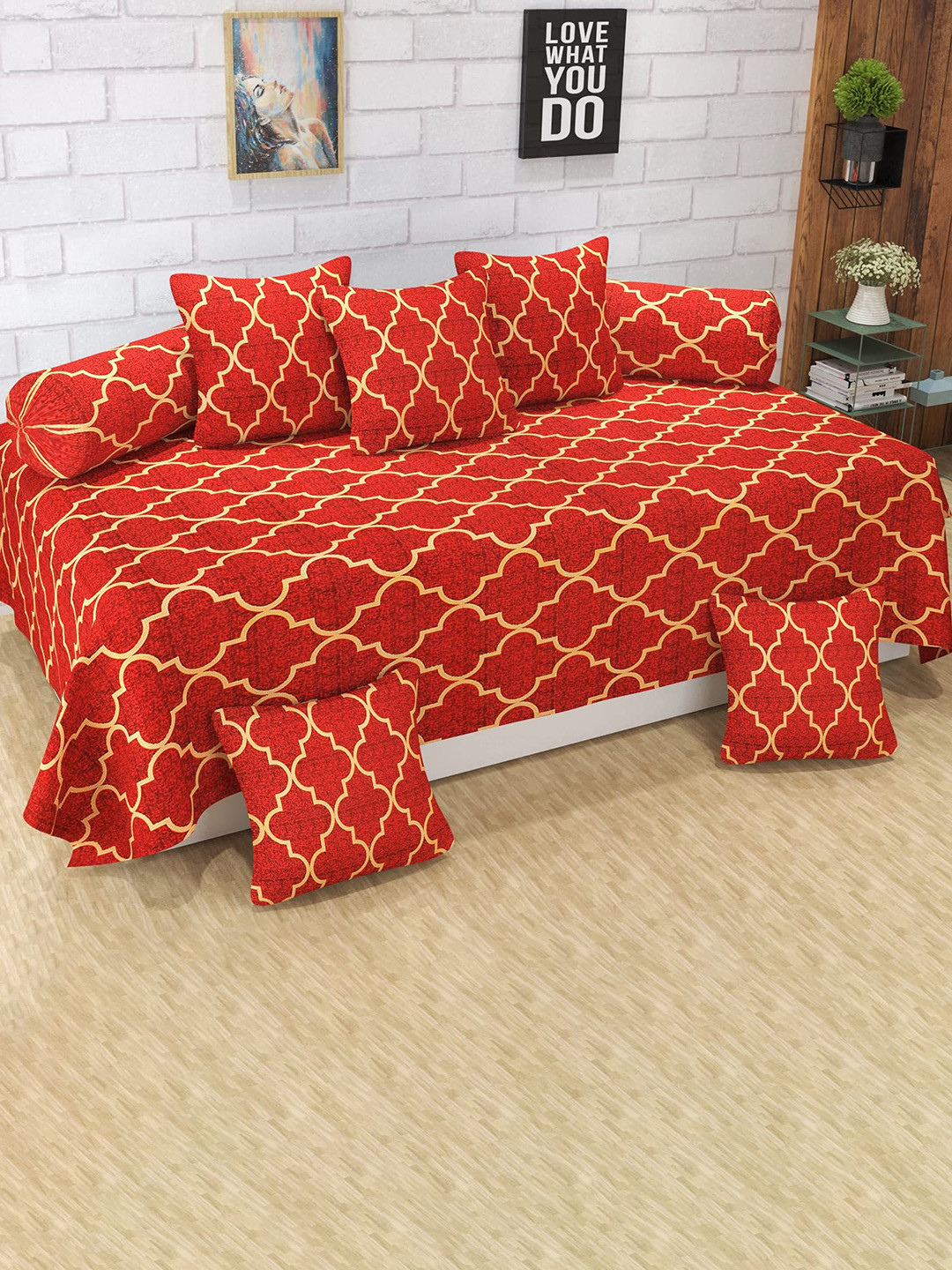 

Bajo's 8 Pieces Red Striped Cotton Diwan Set