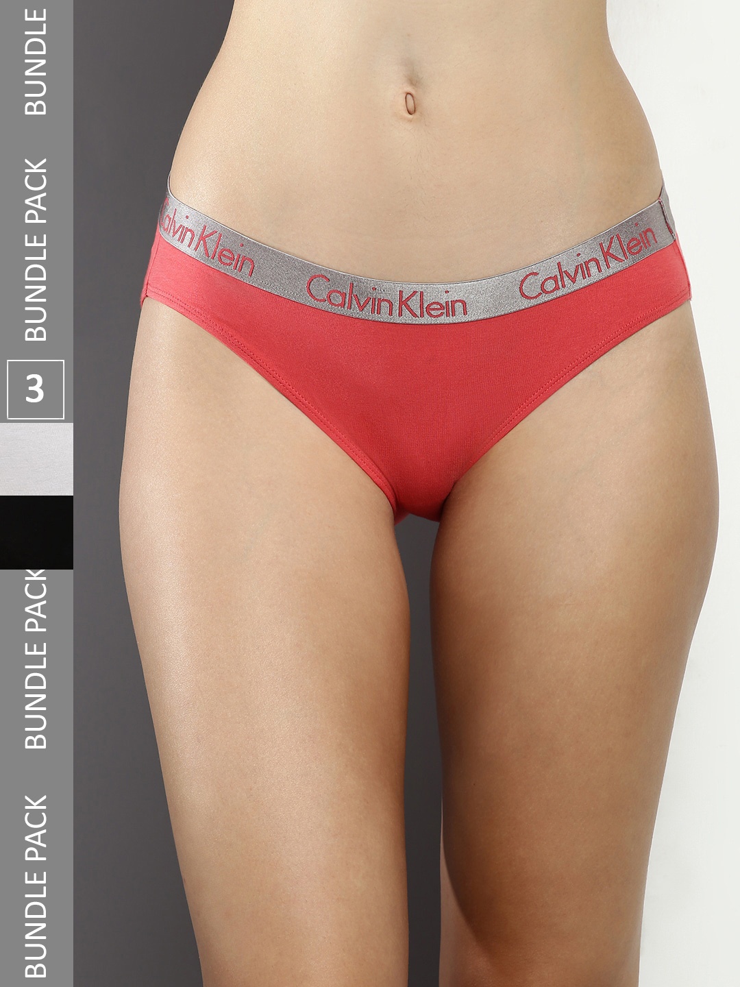 

Calvin Klein Underwear Pack Of 3 Mid-Rise Bikini Briefs QD356165F, Coral