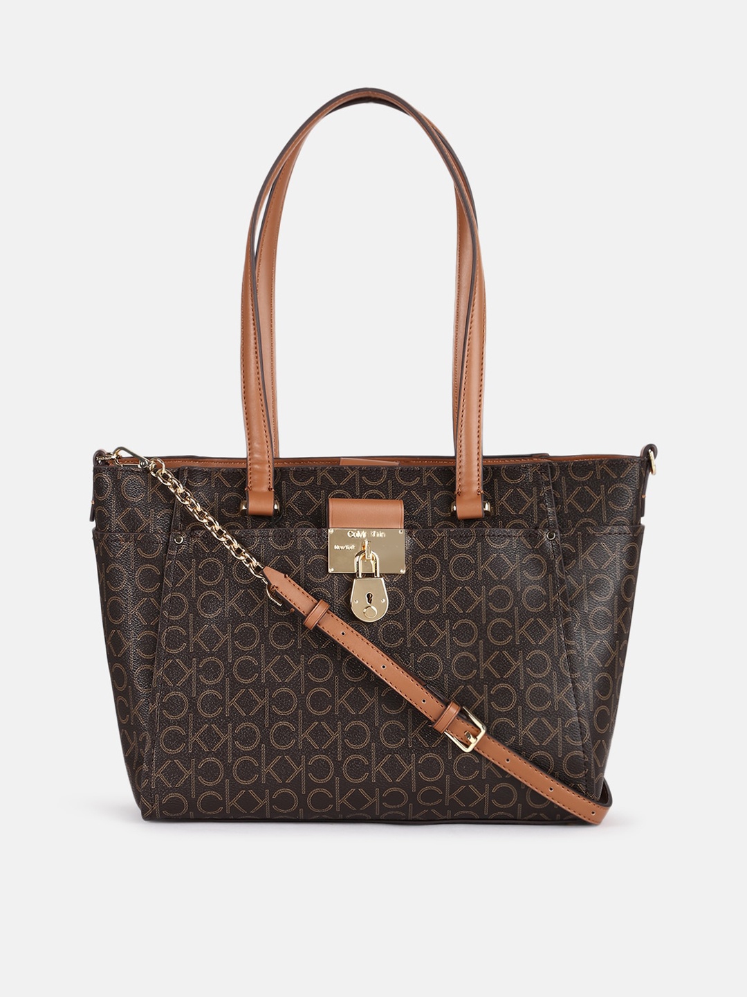 

Calvin Klein Jeans Printed PU Structured Tote Bag, Brown