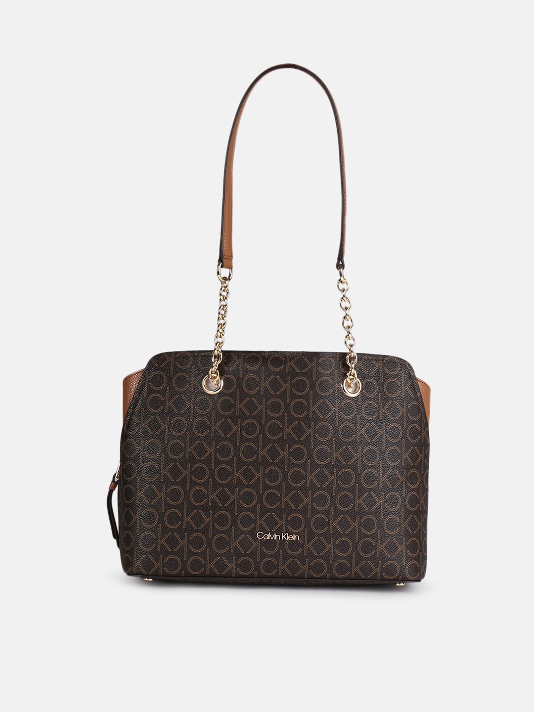 

Calvin Klein Jeans Printed PU Structured Shoulder Bag, Brown