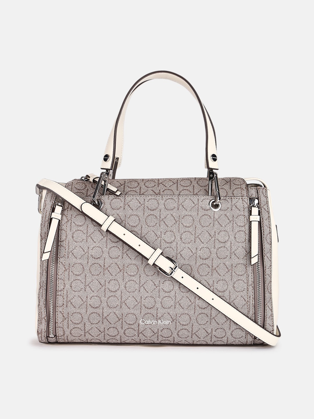 

Calvin Klein Textured PU Structured Satchel, Beige