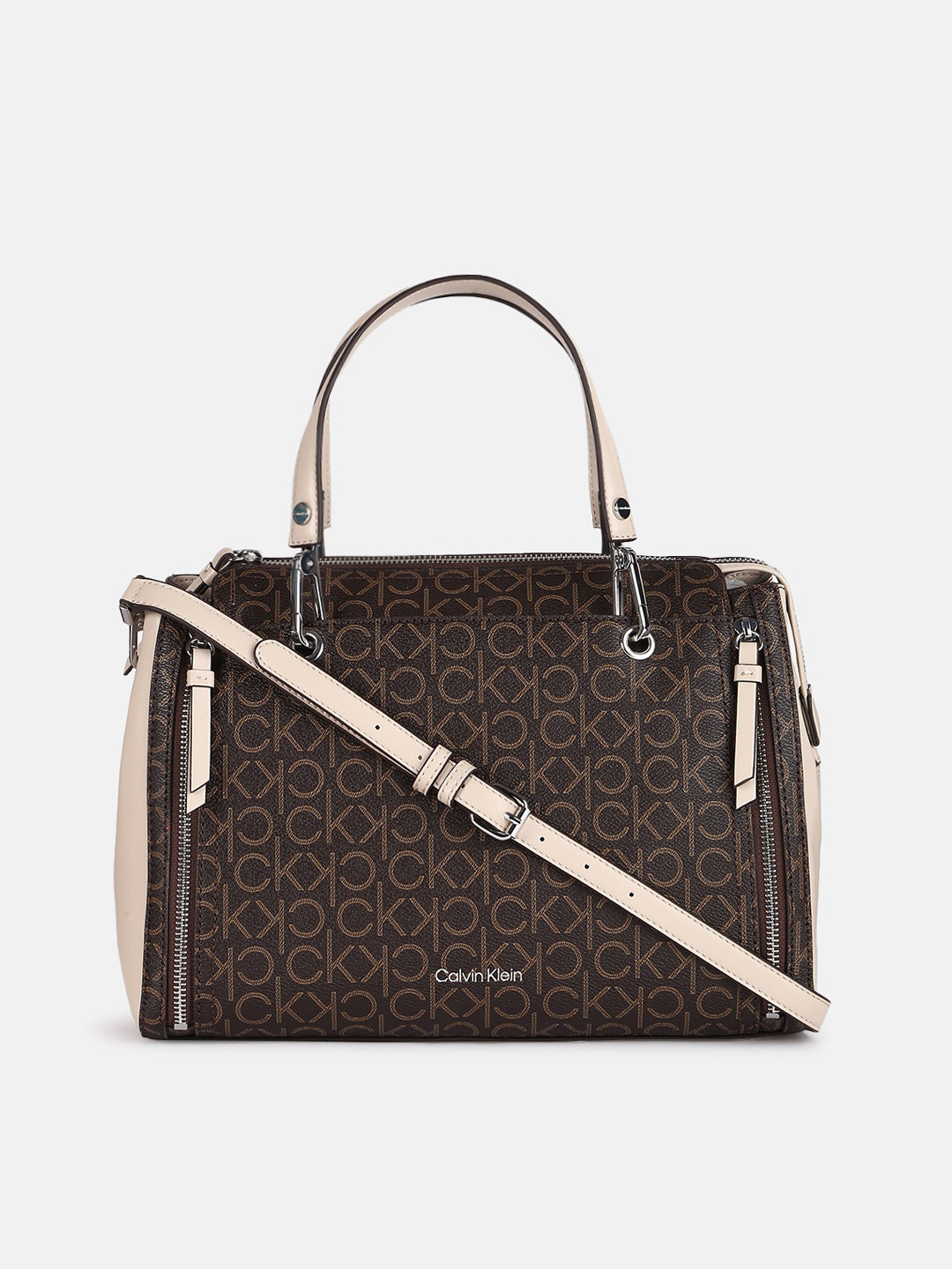 

Calvin Klein Printed Structured Satchel Bag, Brown