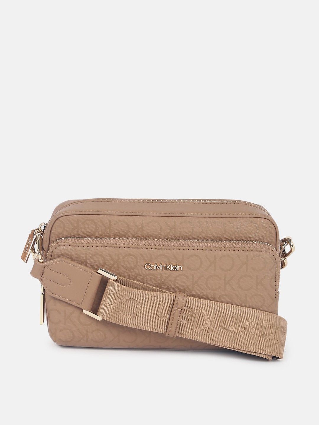 

Calvin Klein Jeans Printed Structured Sling Bag, Beige