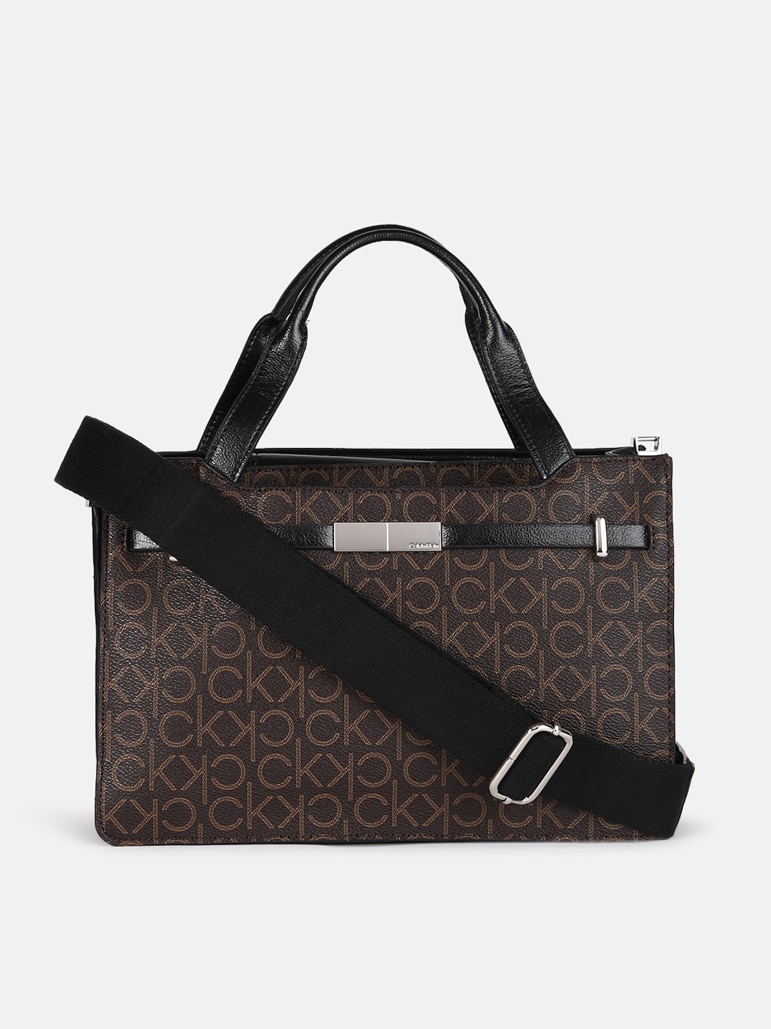 

Calvin Klein Jeans Printed Structured Handheld Bag, Brown