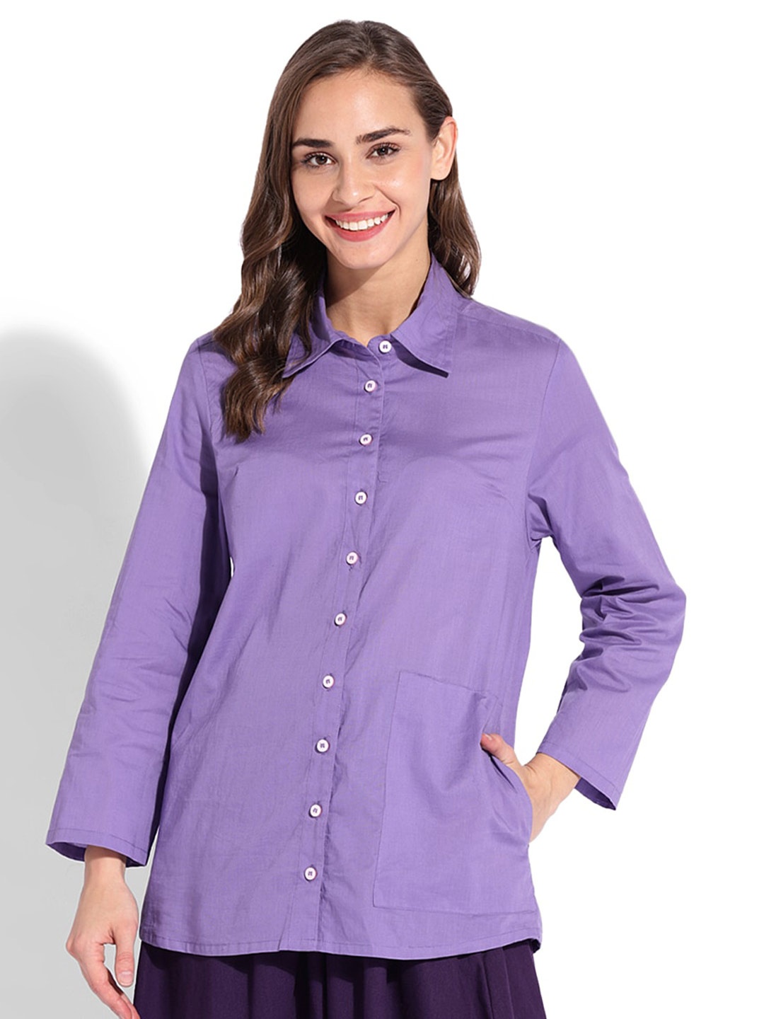 

GRASS by Gitika Goyal Women Relaxed Casual Cotton Shirt, Violet