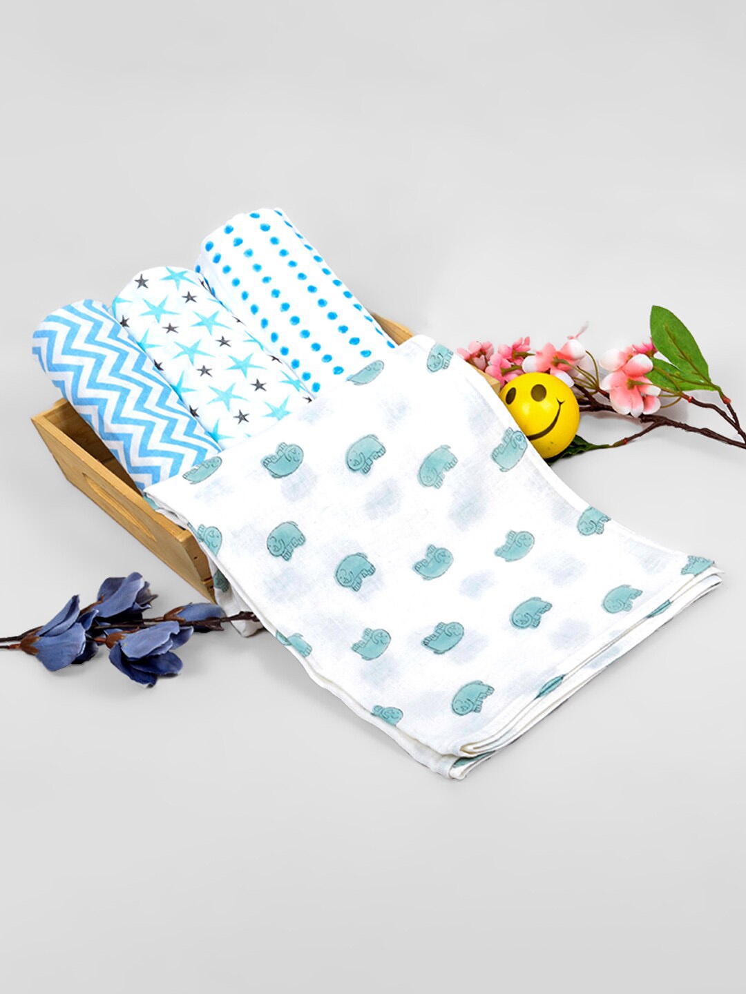 

Moms Home Infants Set Of 4 Organic Cotton Soft Baby Muslin Swaddle, Blue