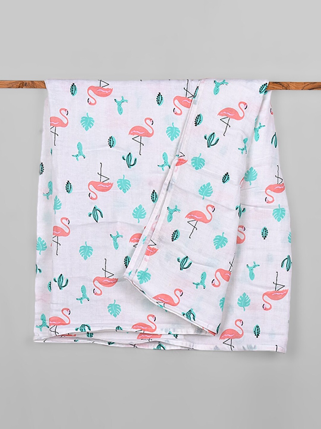 

Moms Infants Green Flamingo Organic Cotton Soft Baby Muslin Swaddle, White