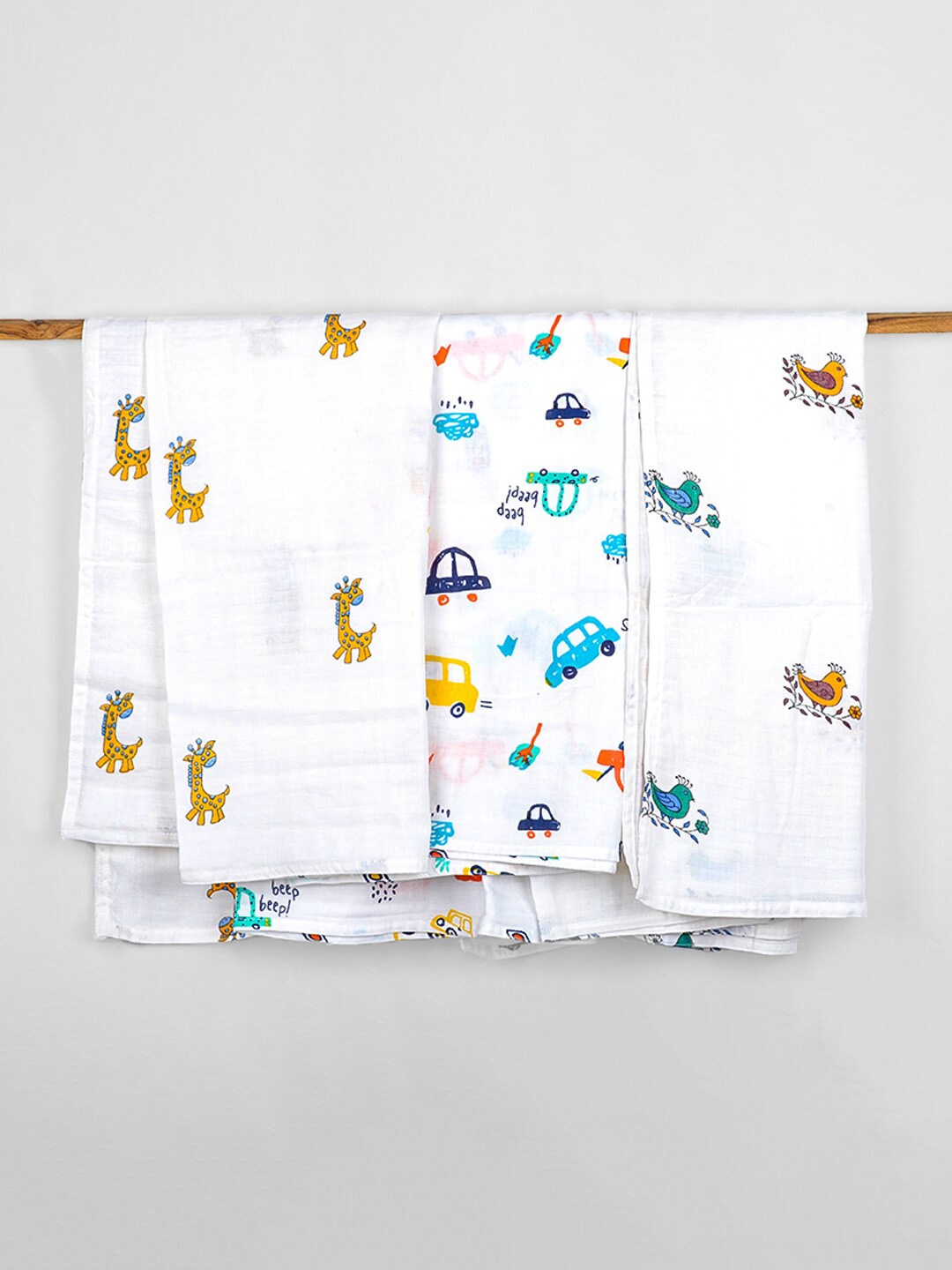 Moms Home Infants Set Of 3 Organic Cotton Soft Baby Muslin Swaddle, White