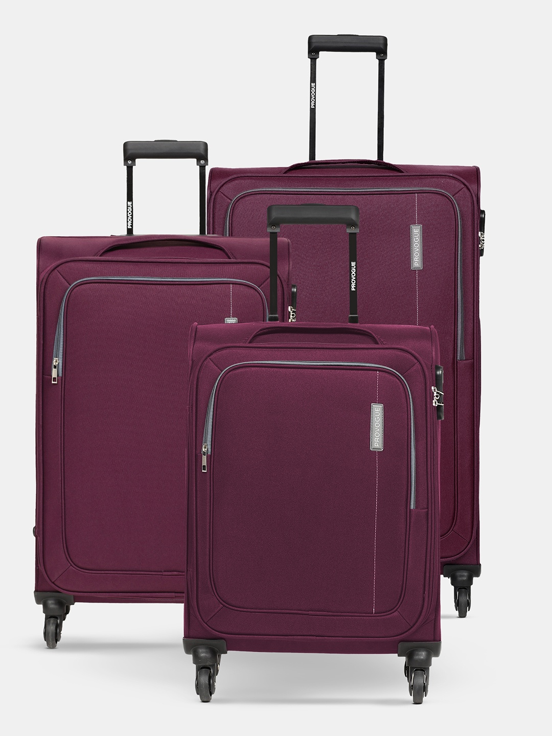 

Provogue Soft Body Set of 3 Lead Small, Medium & Large Size Trolley Suitcases, Purple