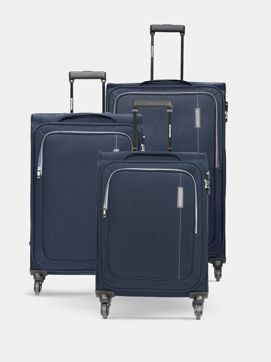 

Provogue Soft Body Set of 3 Lead Small, Medium & Large Size Trolley Suitcases, Navy blue