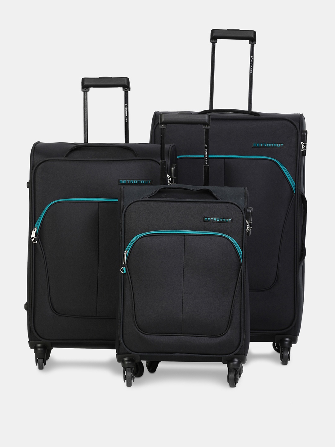 

Metronaut Set of 3 Soft Trolley Suitcases - Cabin, Medium & Large, Black