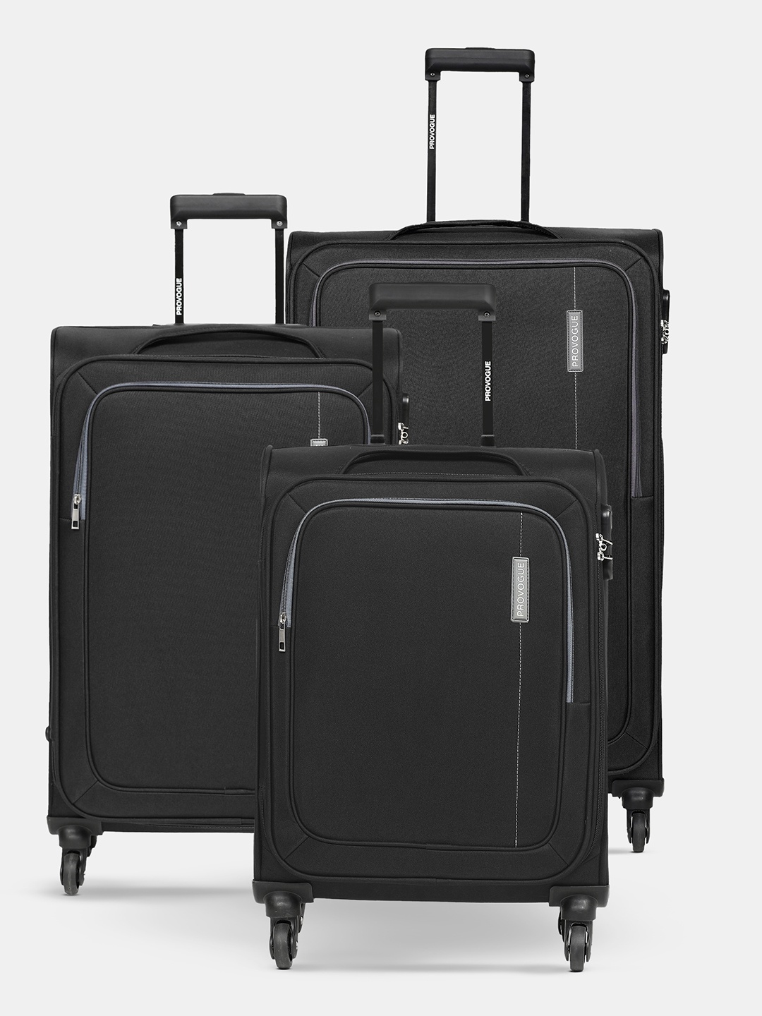 

Provogue Soft Body Set of 3 Lead Small, Medium & Large Size Trolley Suitcases, Black