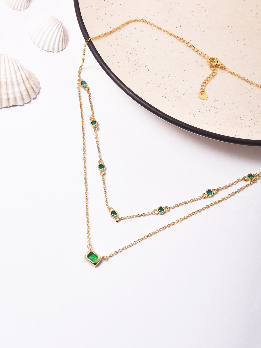 

Klissaa Women Gold-Plated Emerald Studded Layered Necklace, Green