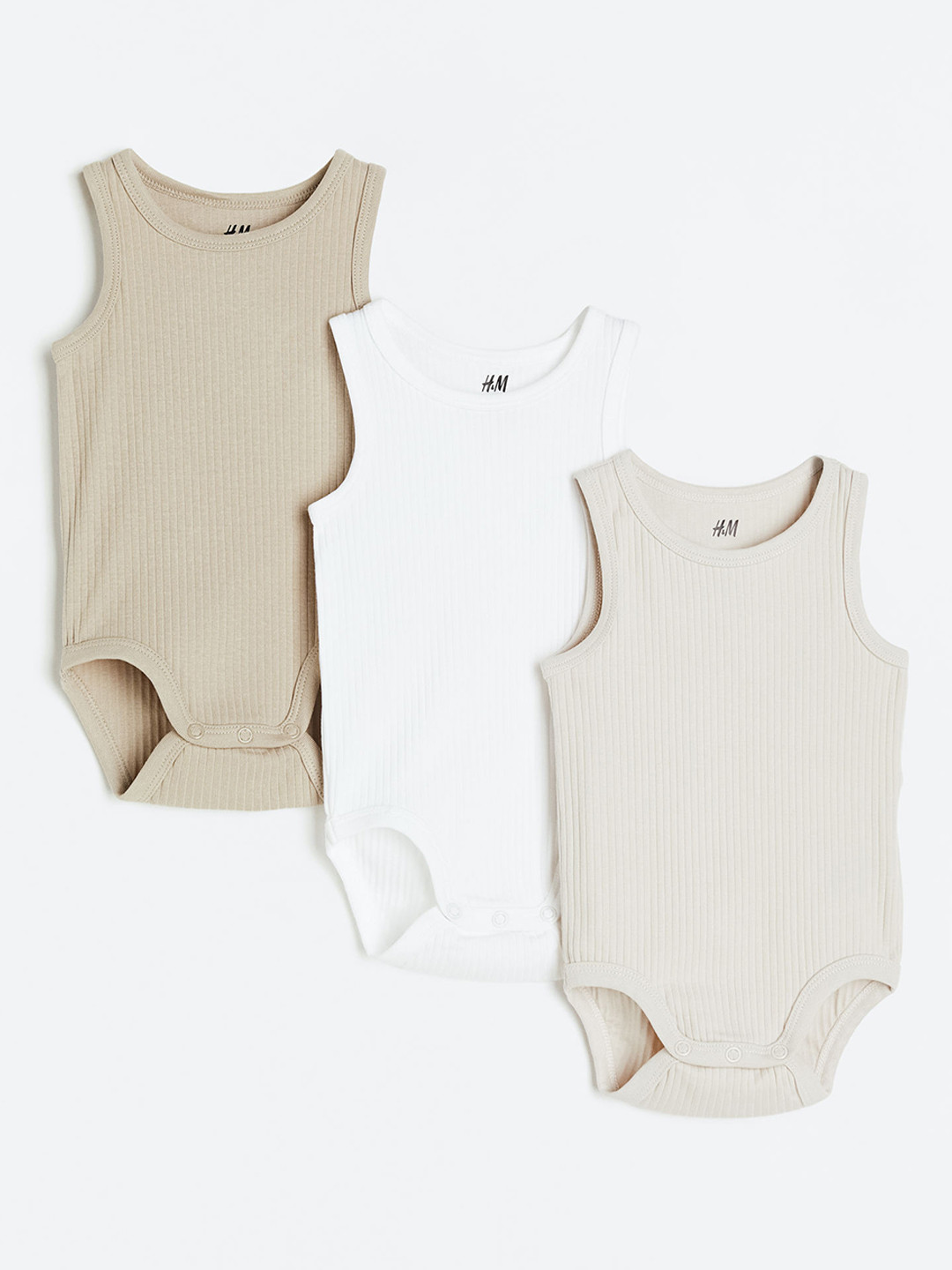 

H&M Infant Boys 3-Pack Sleeveless Bodysuits, Beige