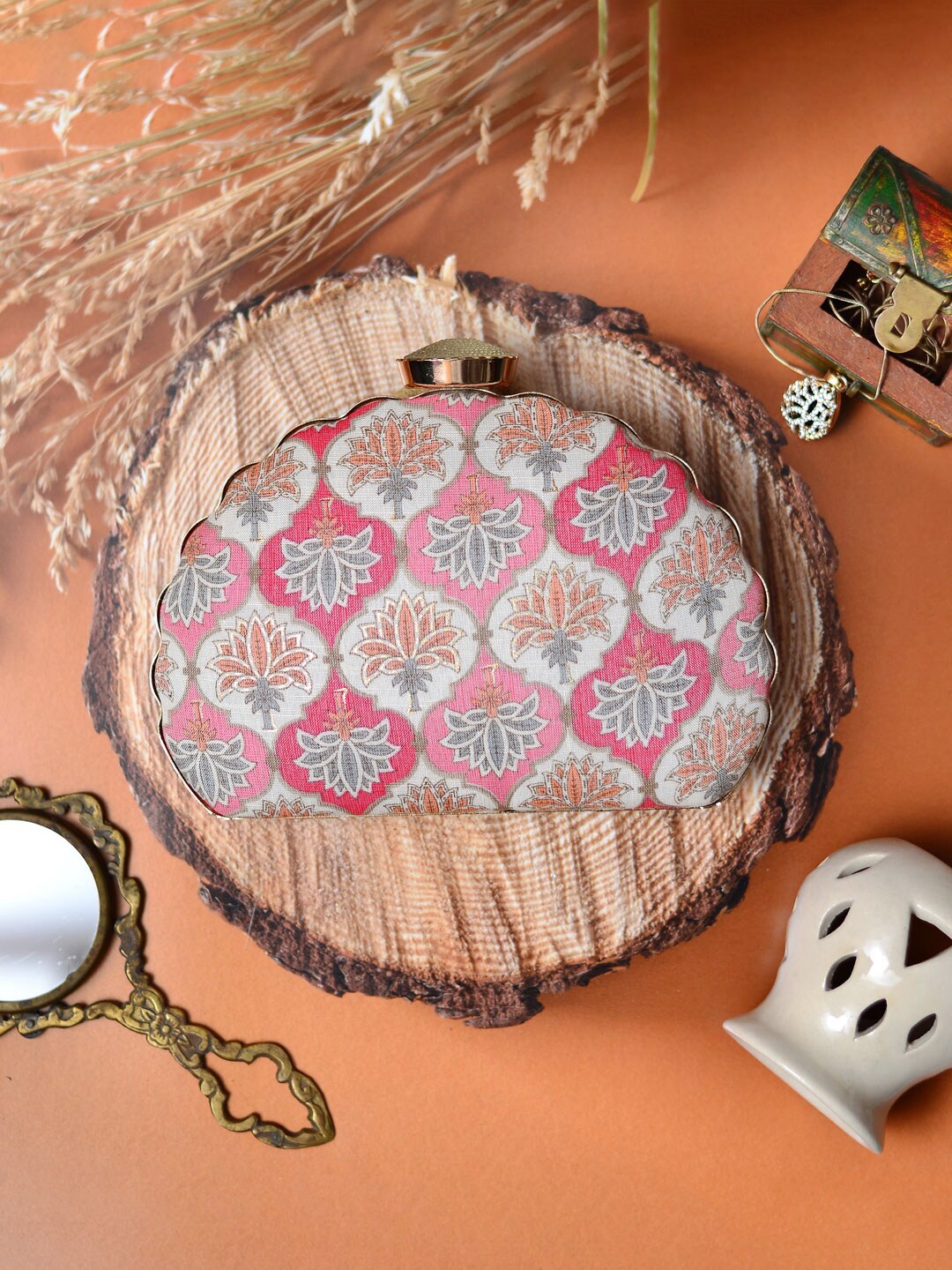 

ARTKLIM Floral Printed Box Clutch, Pink