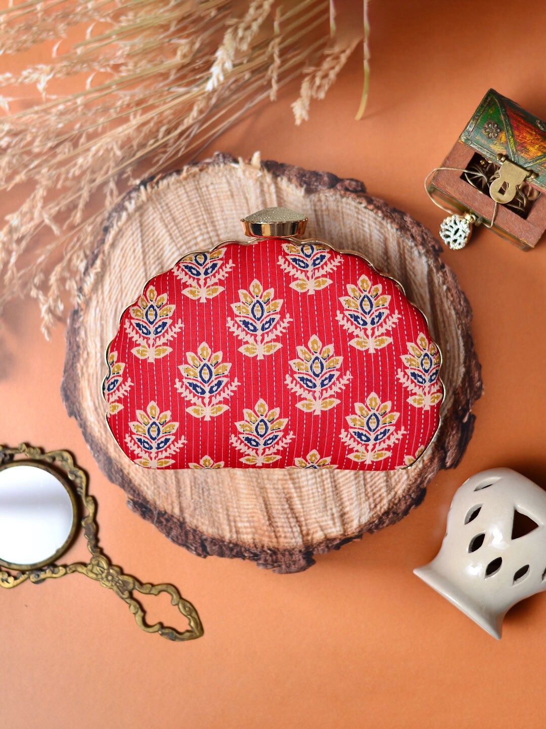 

ARTKLIM Floral Printed Box Clutch, Red