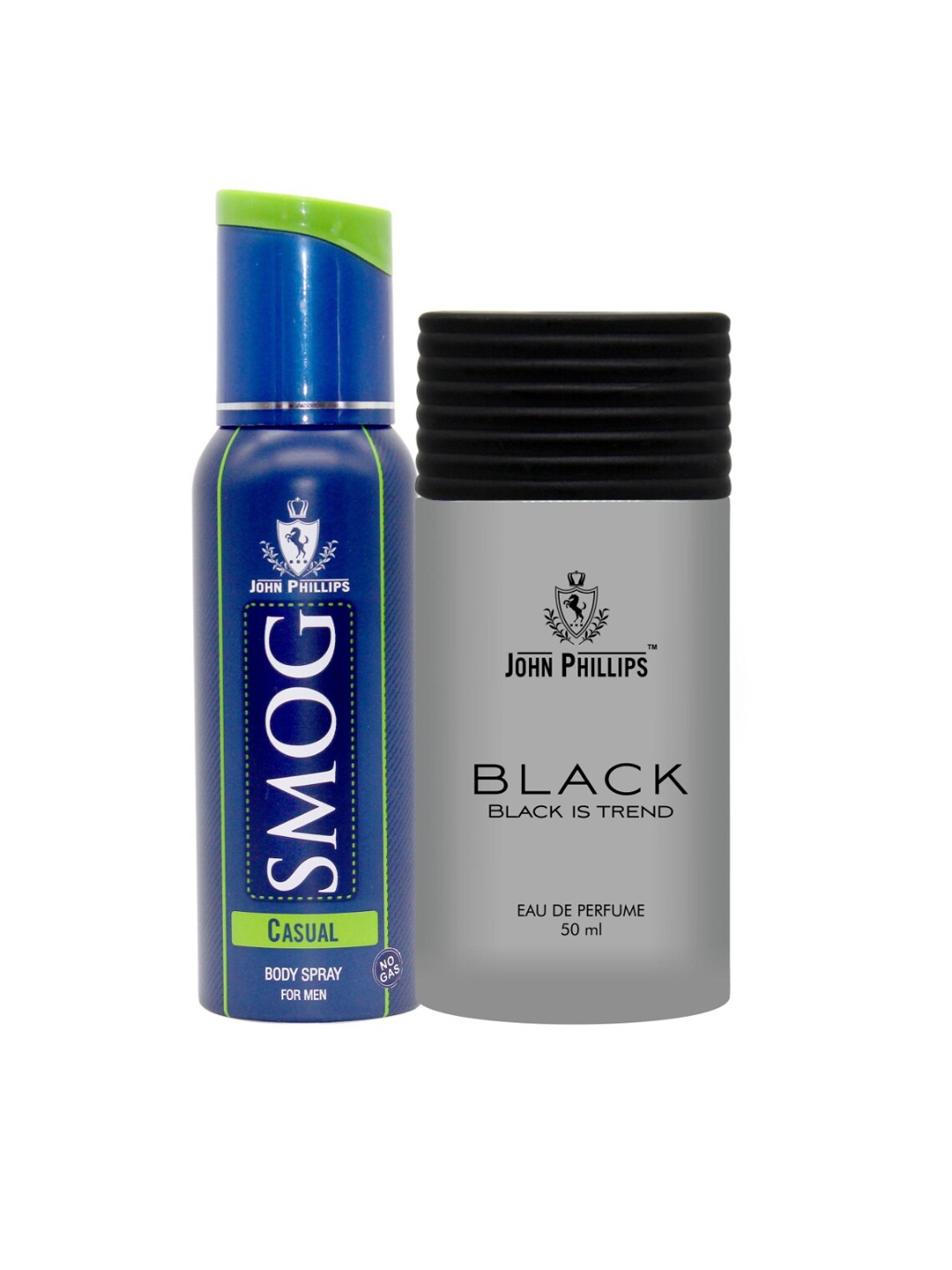 

JOHN PHILLIPS Set Of Men Smog Casual Deodorant 120ml & Black Is Trend EDP 50ml, Blue