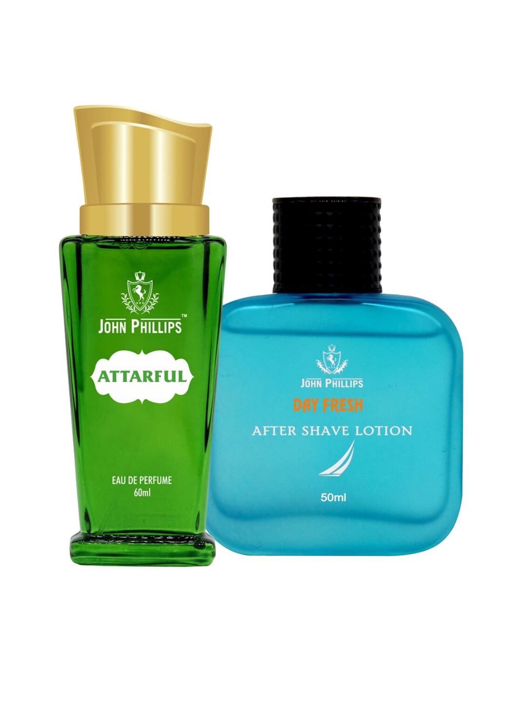 

JOHN PHILLIPS Attarful Eau De Parfum 60ml & Day Fresh After Shave Lotion 50ml, Green