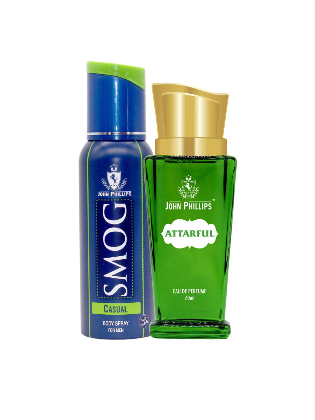 

JOHN PHILLIPS Set of Attarful Eau De Parfum 60 ml & Men Smog Casual Deodorant 120 ml, Blue