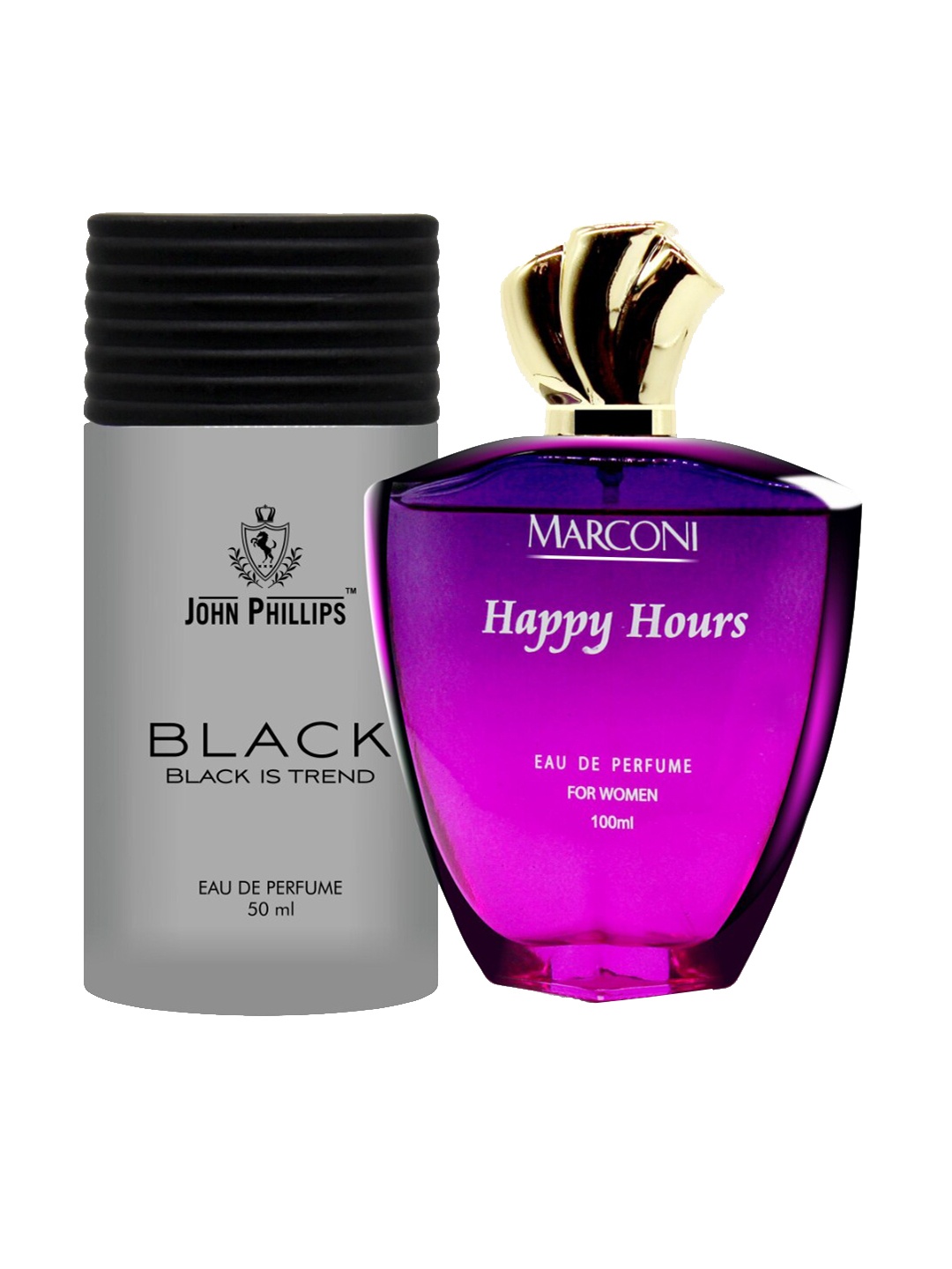 

JOHN PHILLIPS Set Of 2 Black 50 ml & Marconi Happy Hours 100 ml Long Lasting Eau De Parfum, Purple