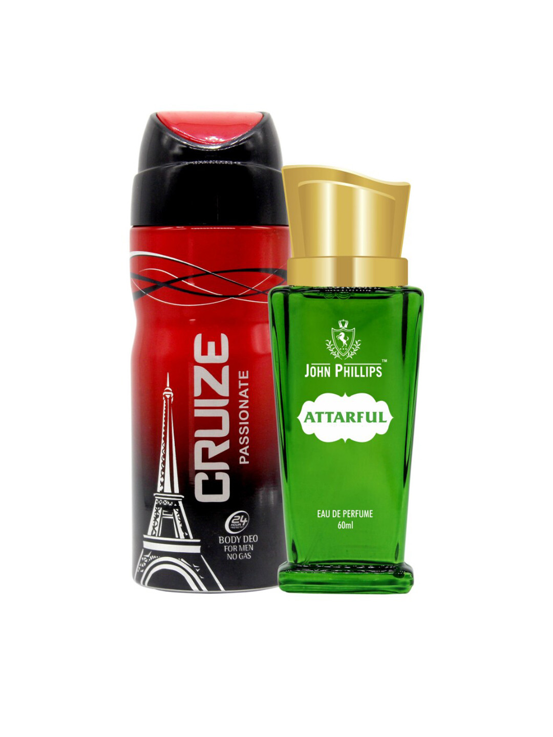 

JOHN PHILLIPS Set of Attarful Eau De Parfum 60 ml & Men Cruize Passionate Deodorant 150 ml, Green