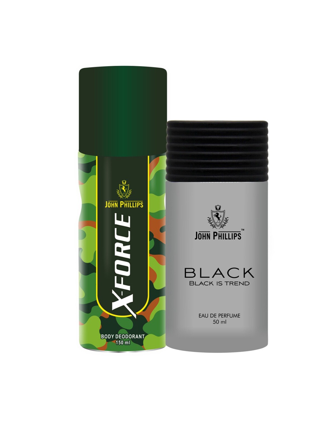 

JOHN PHILLIPS Set Of 2 Black & X Force Deo Perfume and Body Mist, Green