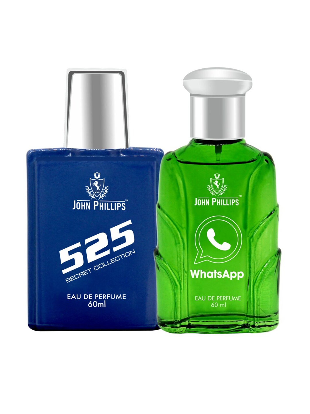 

JOHN PHILLIPS 525 & Whatsapp Set Of 2 Long Lasting Eau De Parfum 60 ml Each, Blue