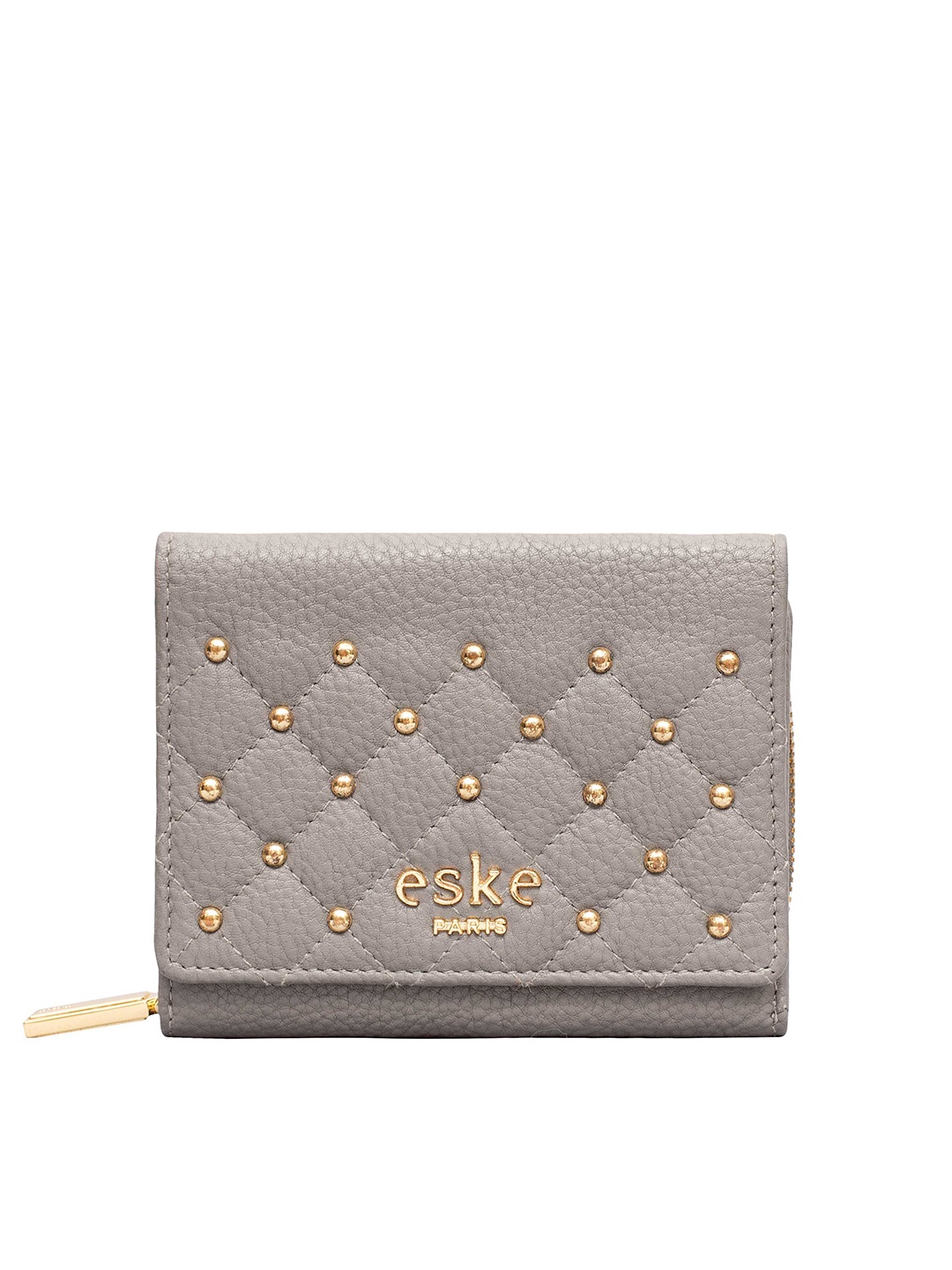 

Eske Women Embellished Leather RFID Three Fold Wallet, Grey