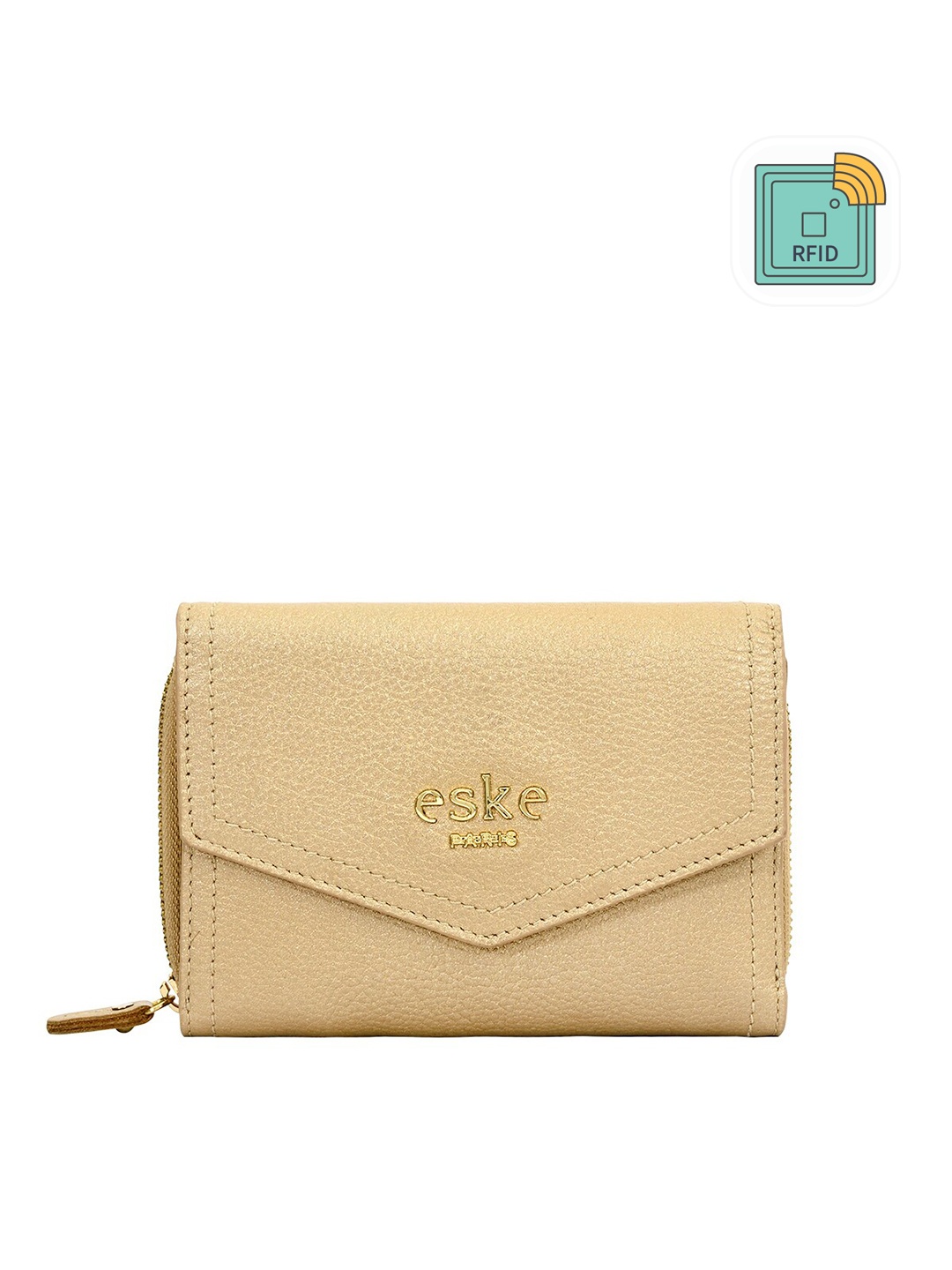

Eske Women Leather Three Fold Wallet, Gold