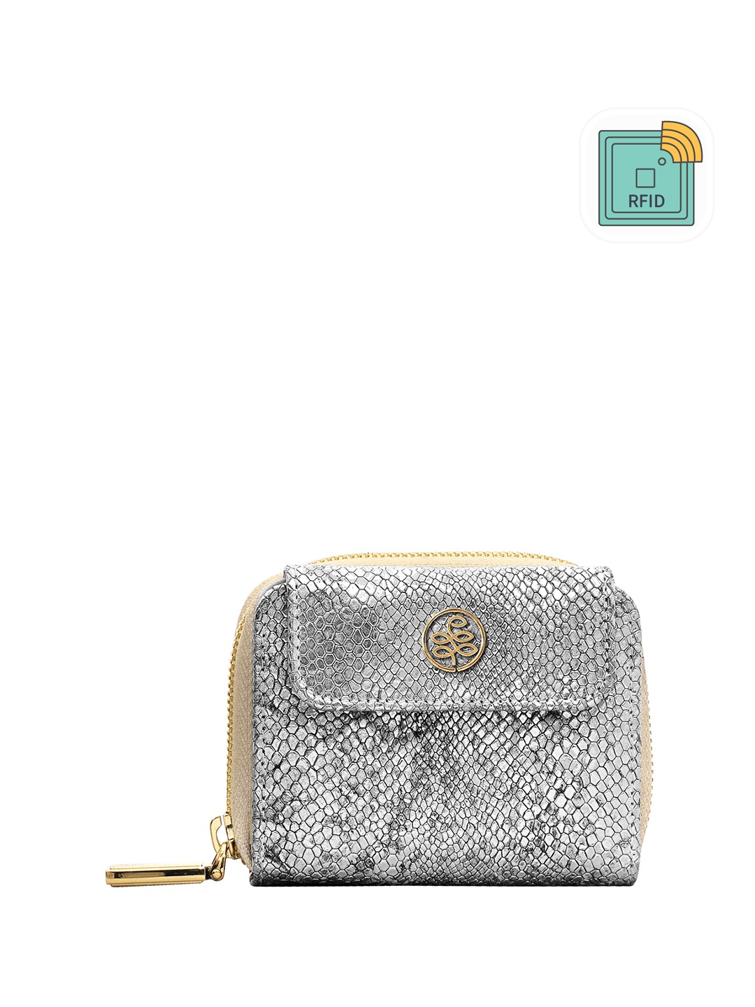 

Eske Women Animal Printed Leather Two Fold Wallet, Silver