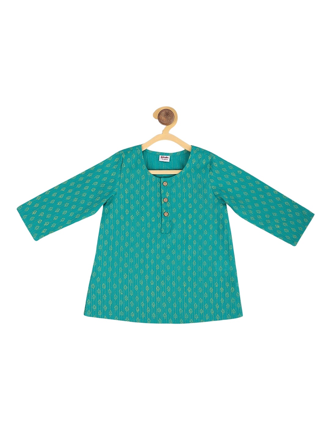 

Fabindia Boys Printed Round Neck Thread Work Cotton Kurta, Sea green