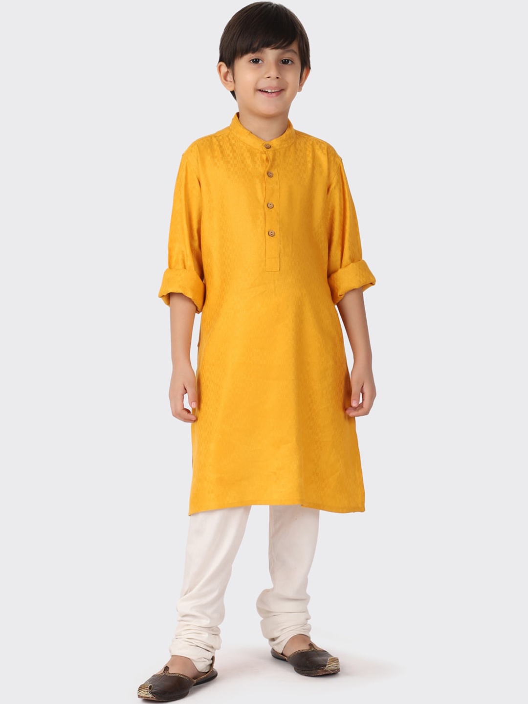 

Fabindia Boys Geometric Woven Design Dobby Long Sleeves Kurta, Yellow