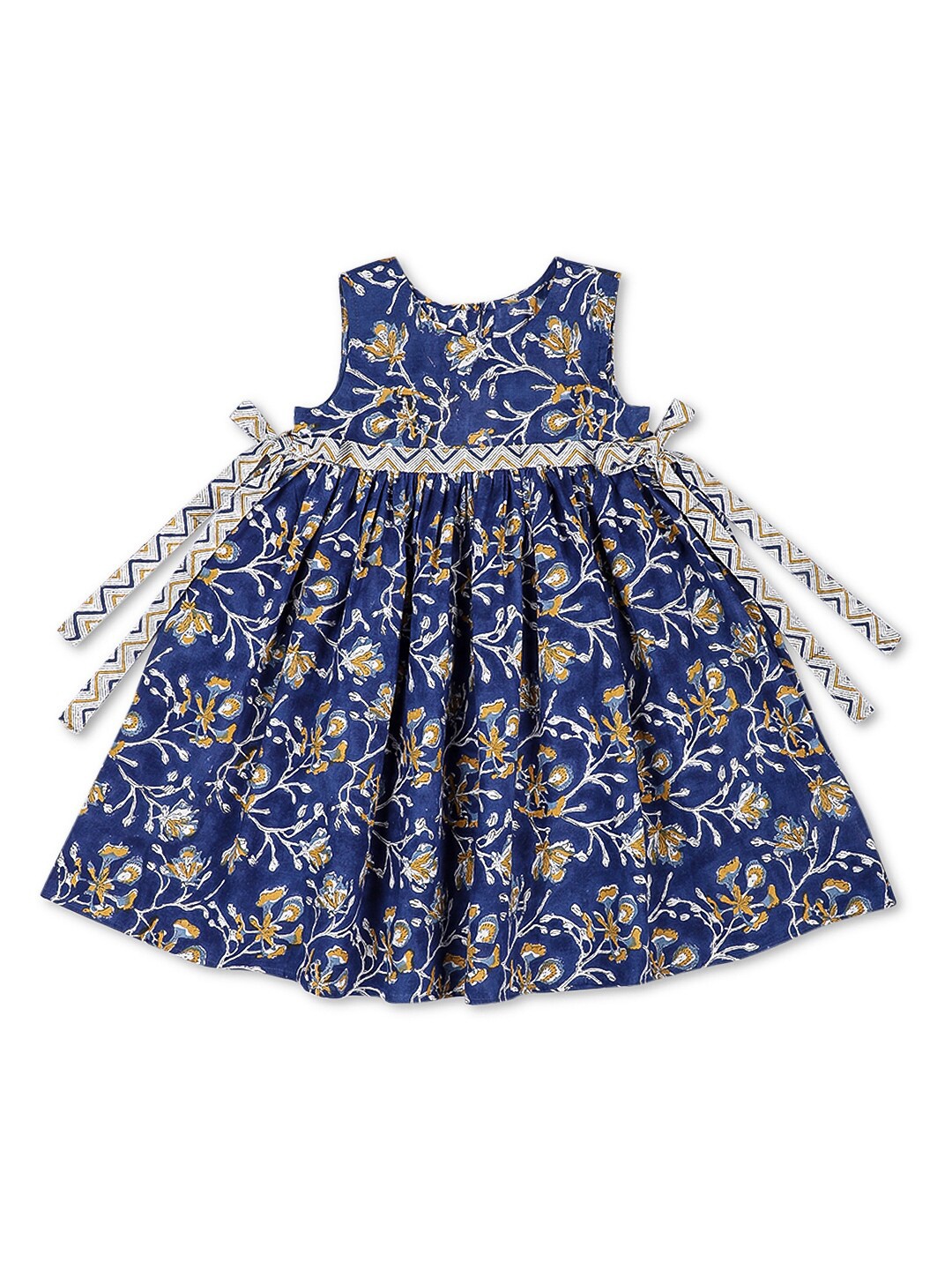 

Fabindia Floral Printed Cotton Empire Dress, Navy blue