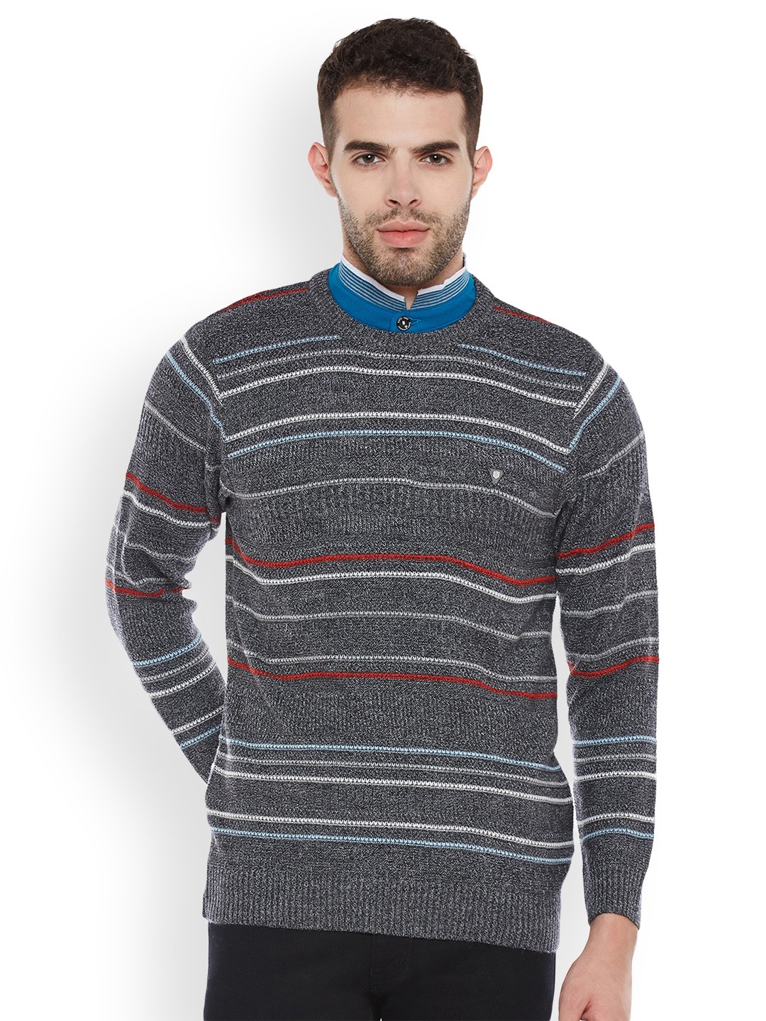 

Duke Men Grey Striped Pullover